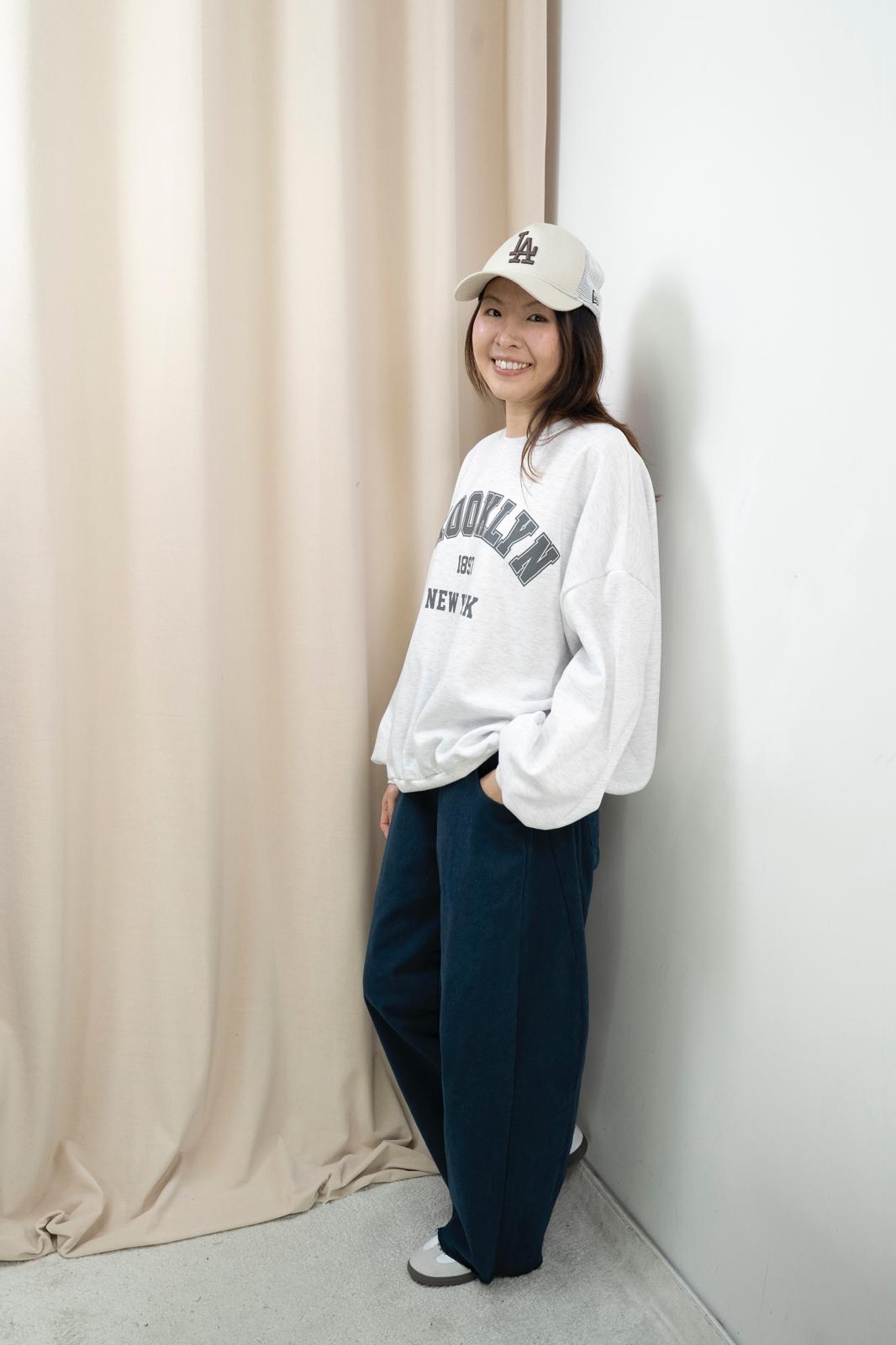 加絨有型文字衞衣（淺花灰色）