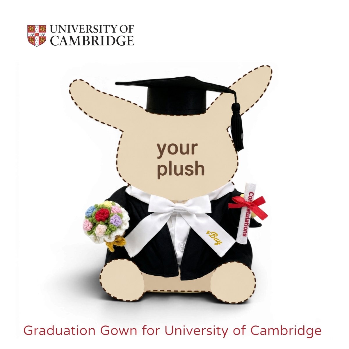 訂製劍橋大學公仔畢業袍｜University of Cambridge Graduation Gown for Plush Toy｜可加名刺繡｜香港｜GradBaby （不包公仔）