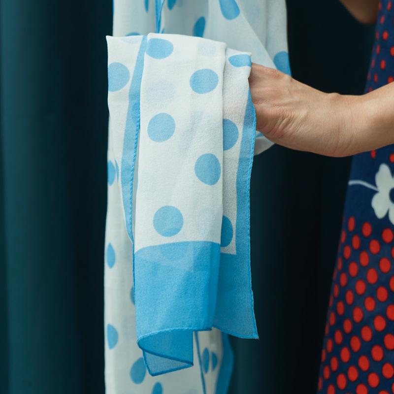 Vintage C.a. 1960s Baby Blue Polka Dot x White Long Neck/Head Scarf from Germany(NA0801)