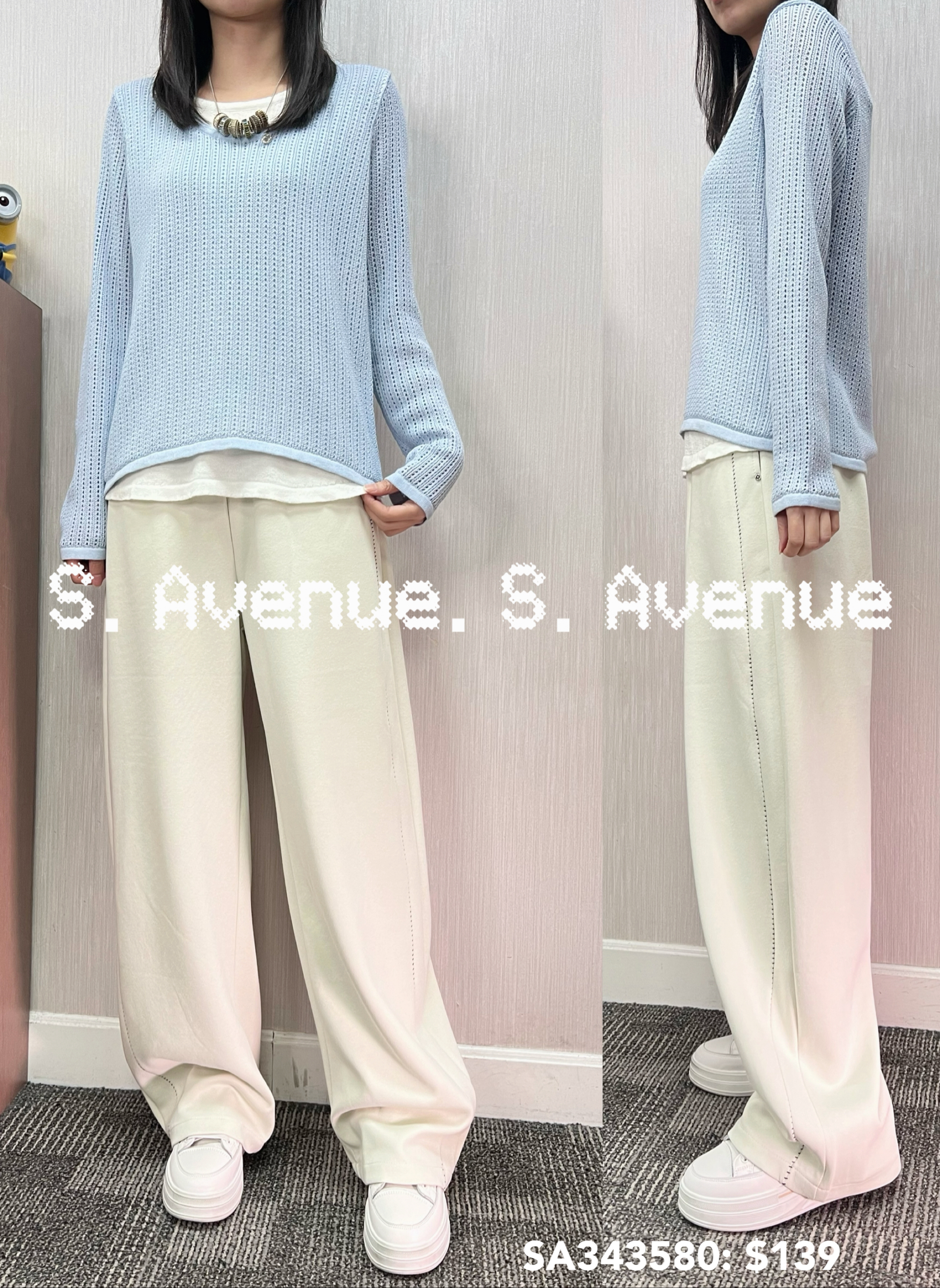 SA343580: 長袖假兩件通花線top