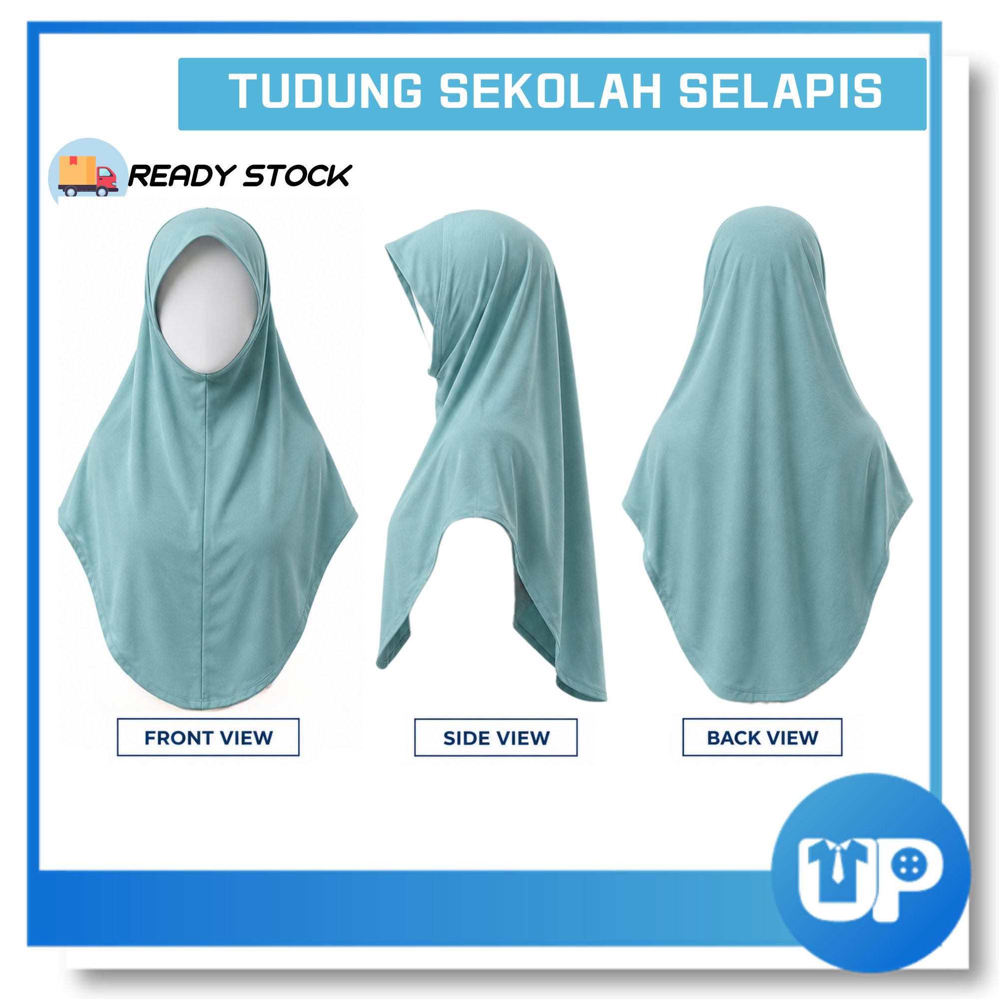 Tudung Sekolah Sea Emerald Awning Lembut Selapis Kain Lycra Hijab Awning Lycra Uniform Sekolah