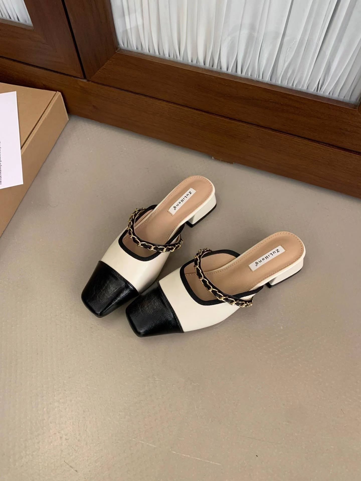 520-10 小香风链条半拖鞋 🇨🇳