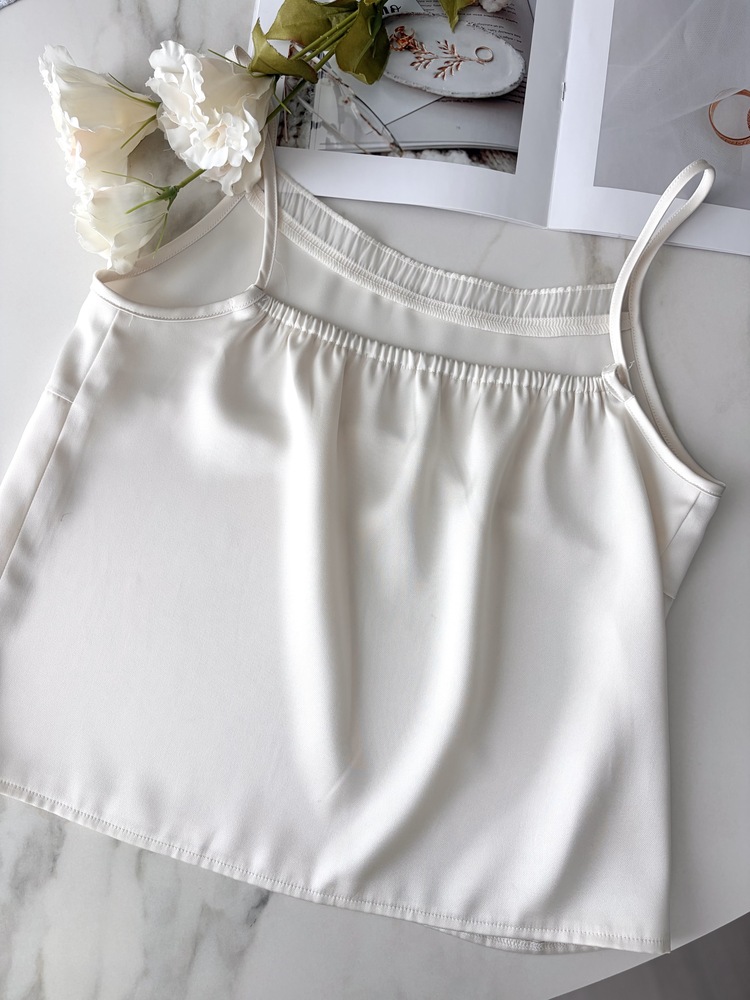 Silky Shirred Trim Camisole (Ivory)