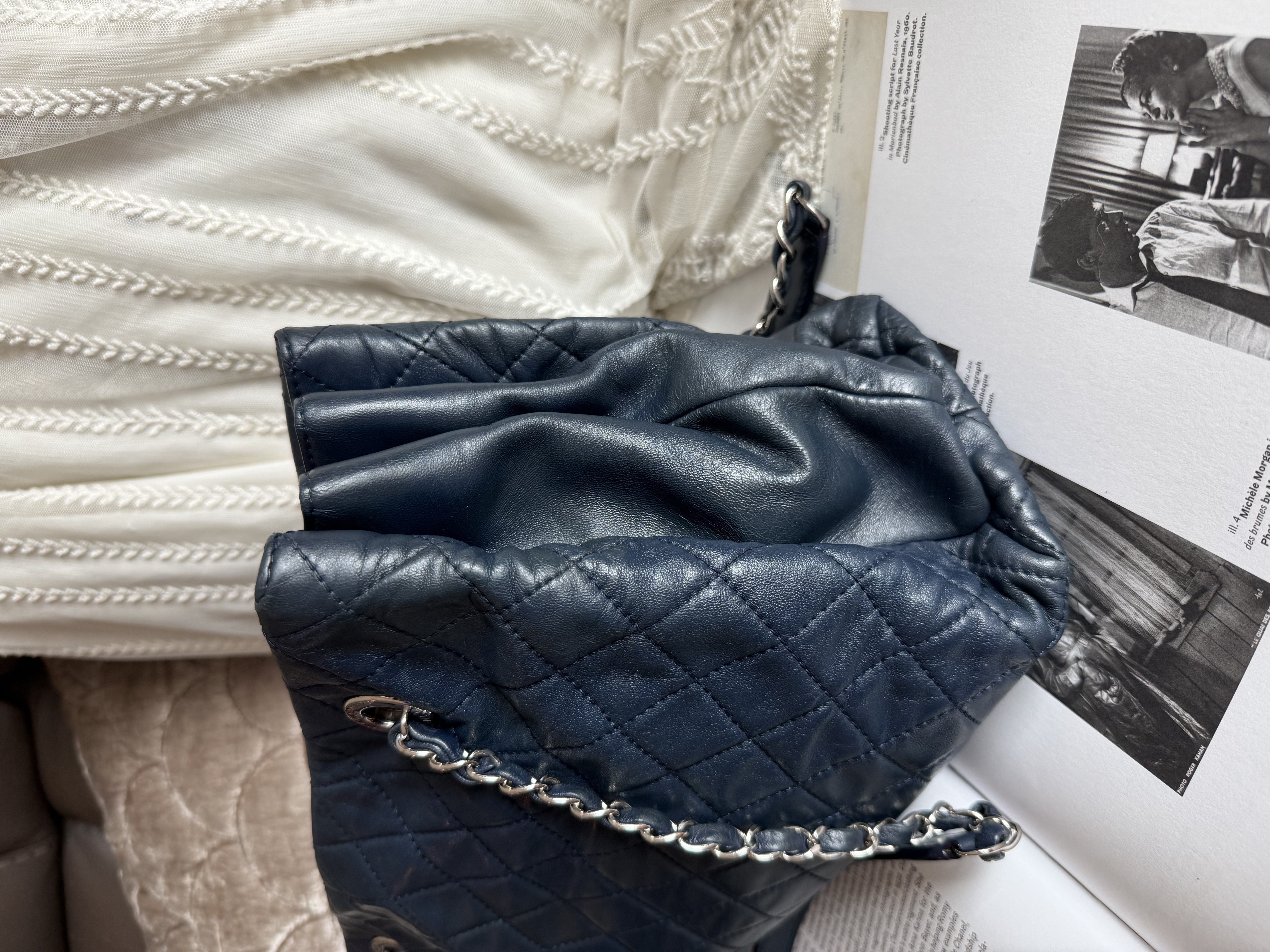 Chanel quilted matelasse navy leather chain bag