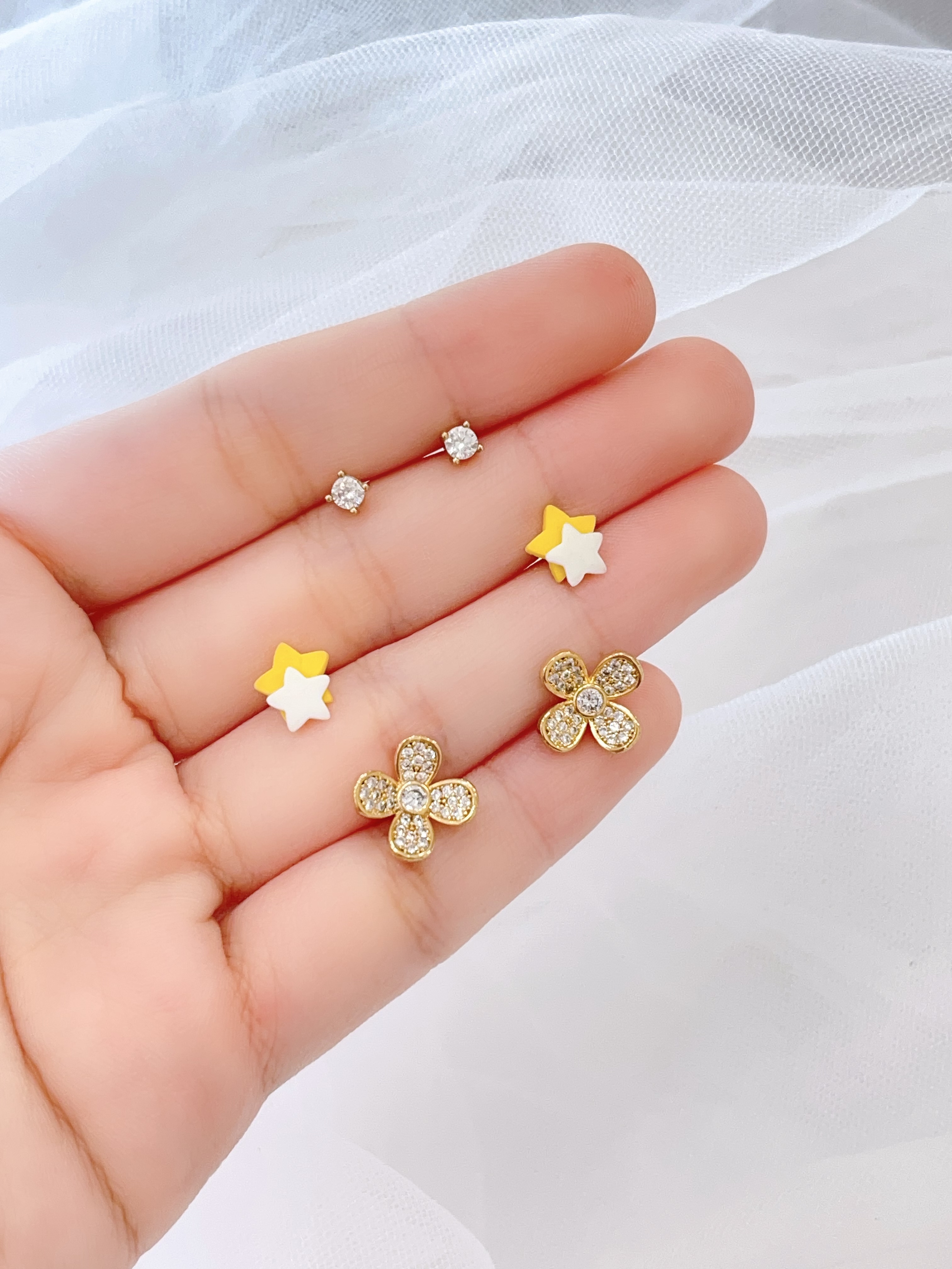 小花星星耳环套装