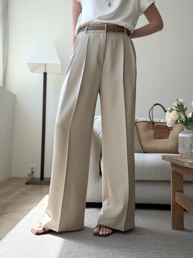 Timeless Pleated Flow Pants (Beige)