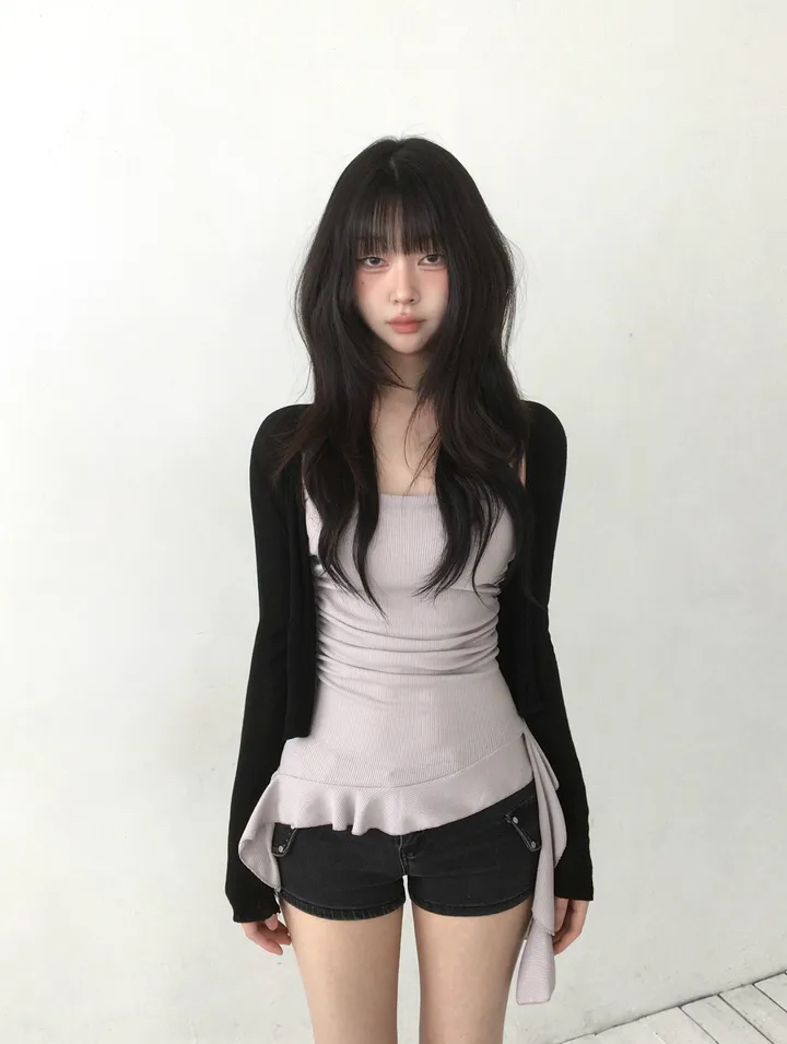 Asymmetrical Ruffle Ribbed Tube Top