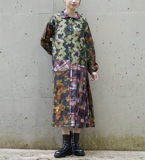 花卉格紋連身裙 - 2026 流行穿搭  女士連身裙 春秋冬時尚穿搭 成人休閒 日常穿搭 易於配搭 日本直送   #JP-I-260003