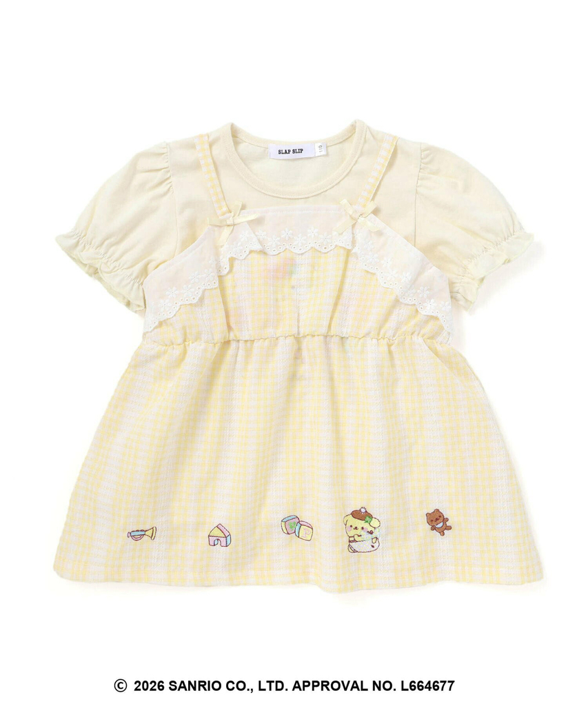 🇯🇵預訂 日本直送🇯🇵Slap Slip x Sanrio系列兩色人物刺繡格紋蕾絲吊帶背心+泡泡袖印花T恤套裝