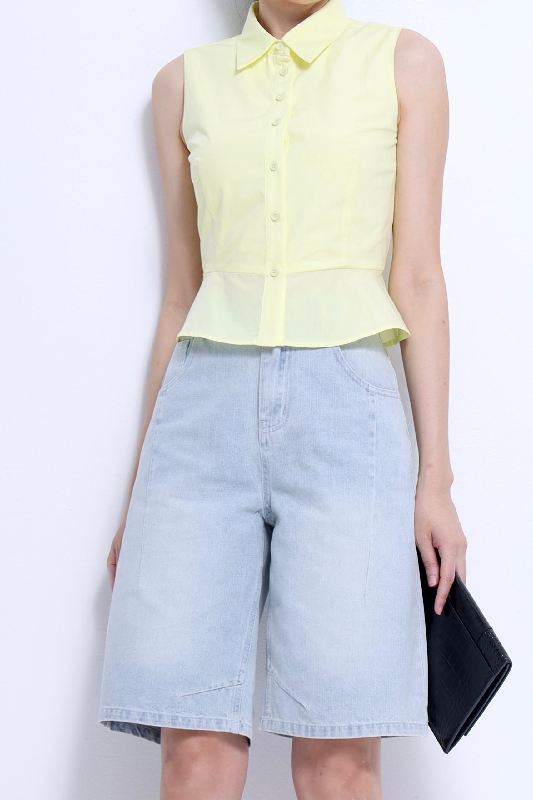 CP1664 Wide-Leg Denim Bermuda Shorts