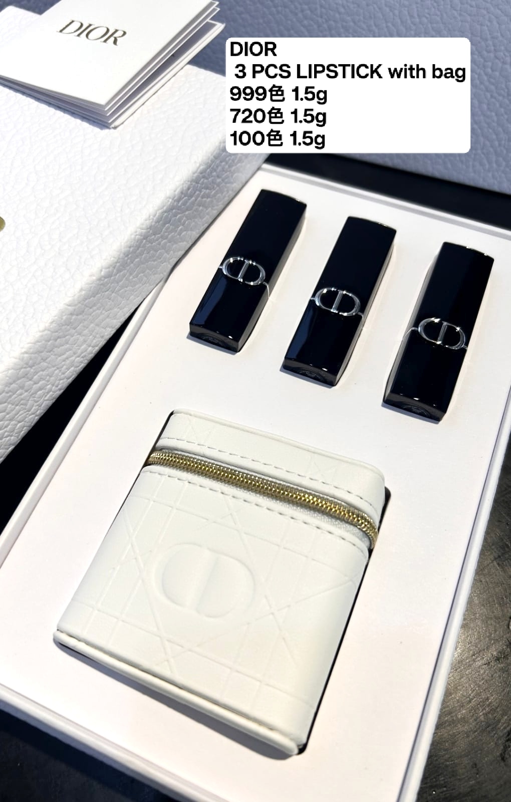 DIOR 迷你唇膏+ 隨身包 限量套裝3 PCS LIPSTICK with bag999色 1.5g，720色 1.5g，100色 1.5g 