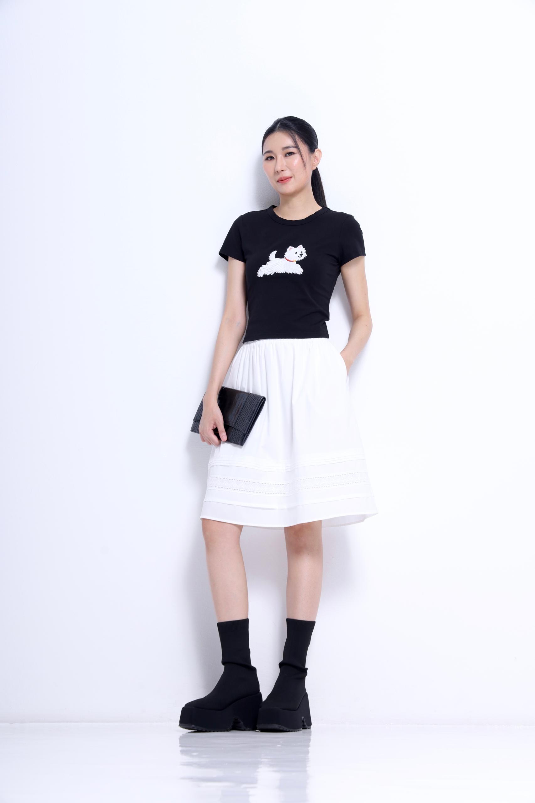CS1436 Lace Trim A-Line Skirt