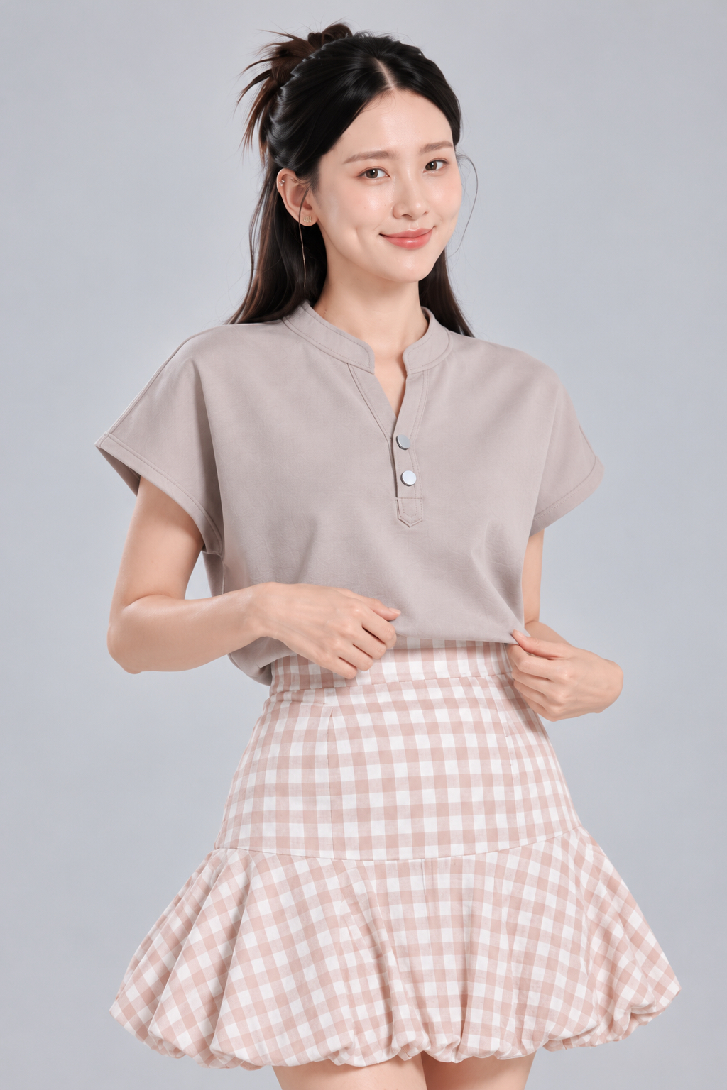 308541 Mandarin Collar Button Blouse