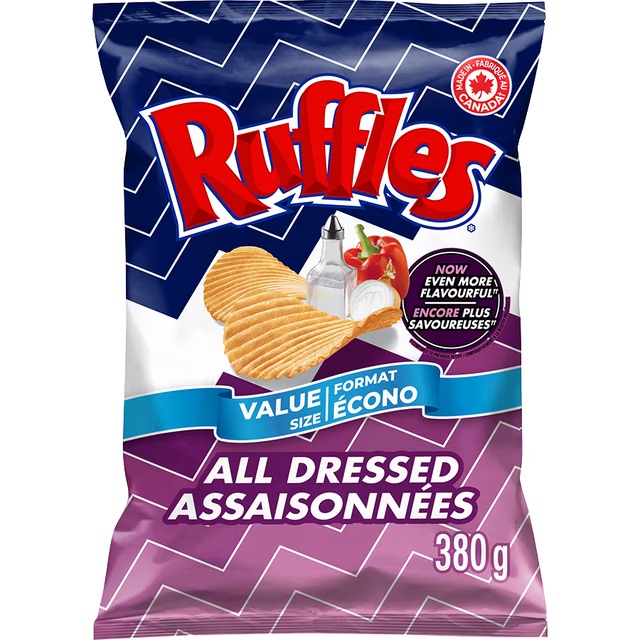 【加拿大限定】Ruffles All-Dressed Flavoured Potato Chips 波浪紋 All-Dressed 風味薯片 350g 巨無霸家庭裝 - 番茄鹽醋BBQ神級混搭
