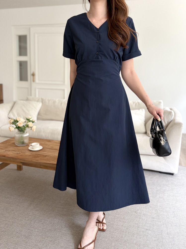 Evie Front Button Dress (Navy)