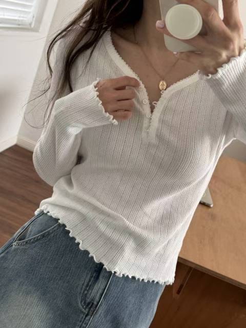 簡約捲捲邊長袖上衣(四色入)