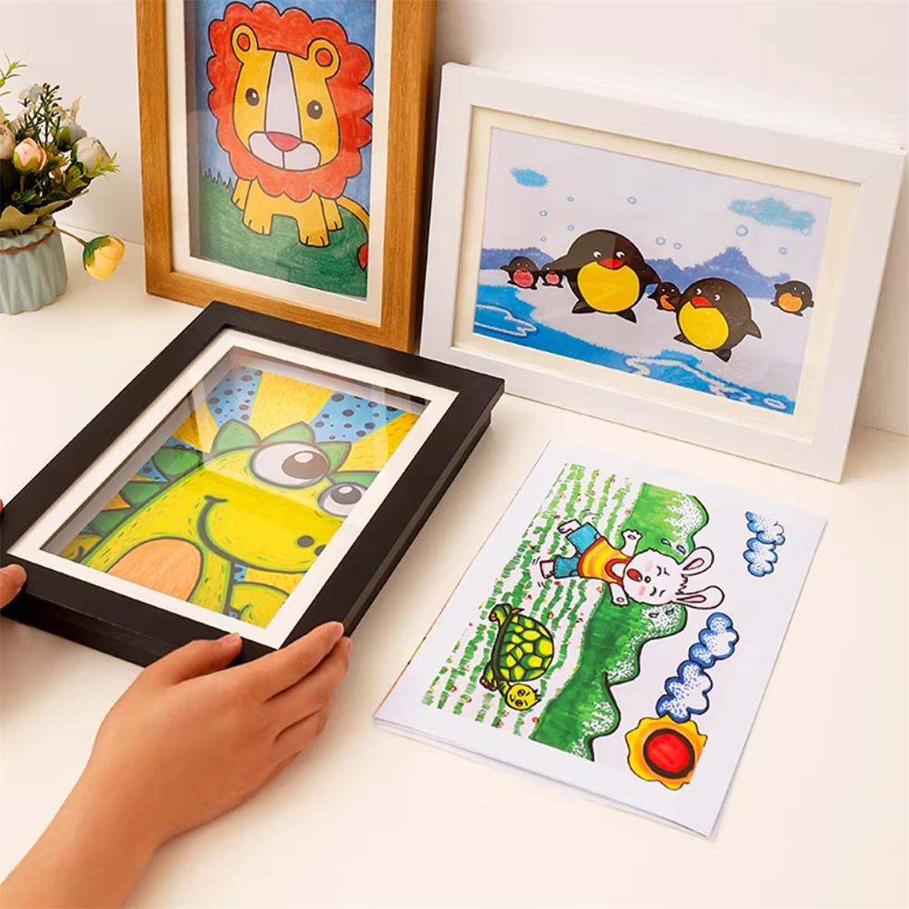 兒童繪畫裝裱框 畫紙收納 畫畫紙收藏 兒童藝術展示框 畫框 畫畫相框 白色 A4 [平行進口] HK2716