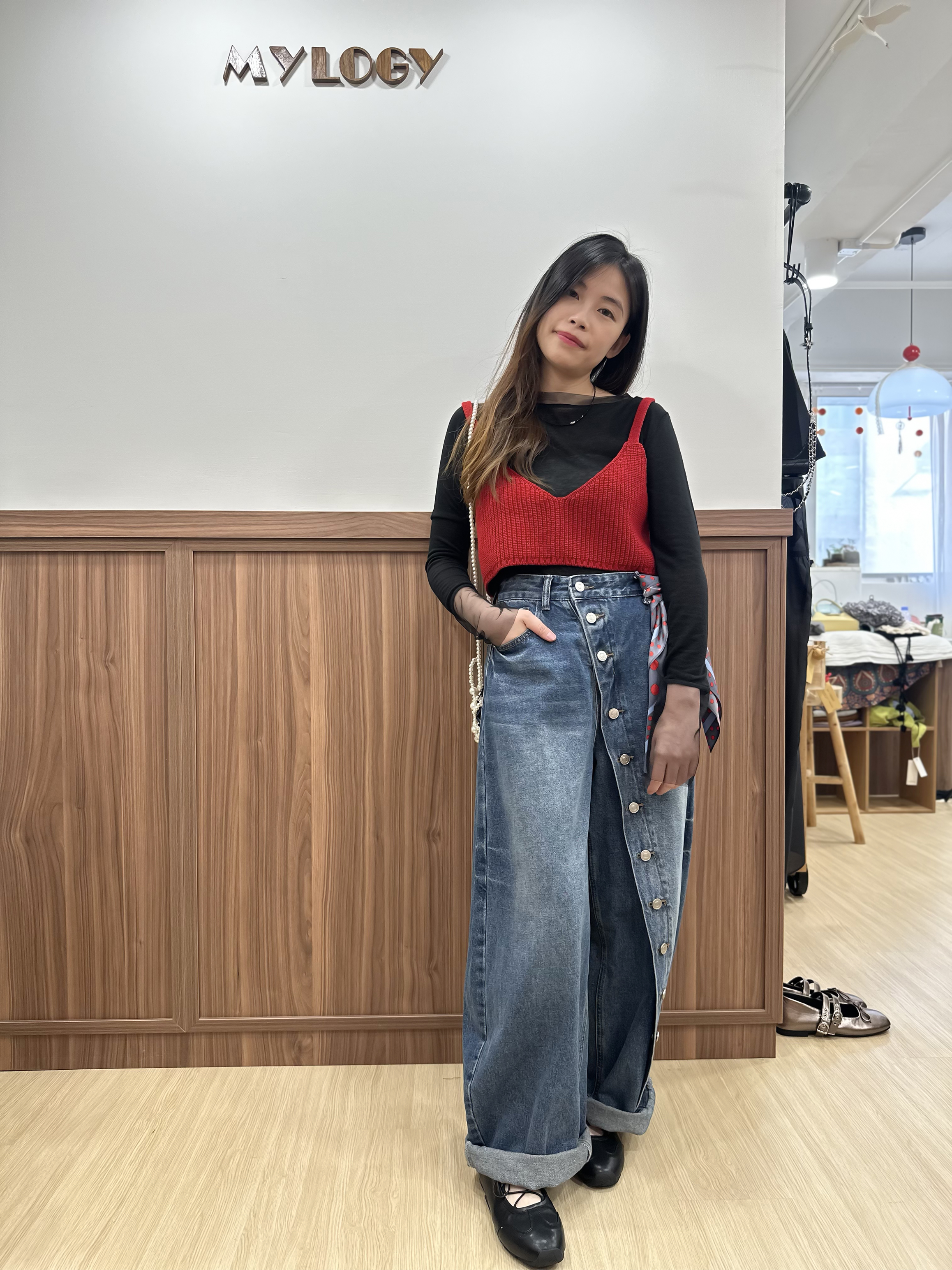 【WK推介】韓系街頭個性風～斜排扣立體感繭型牛仔褲 MU0002 - 藍色 Denim Blue