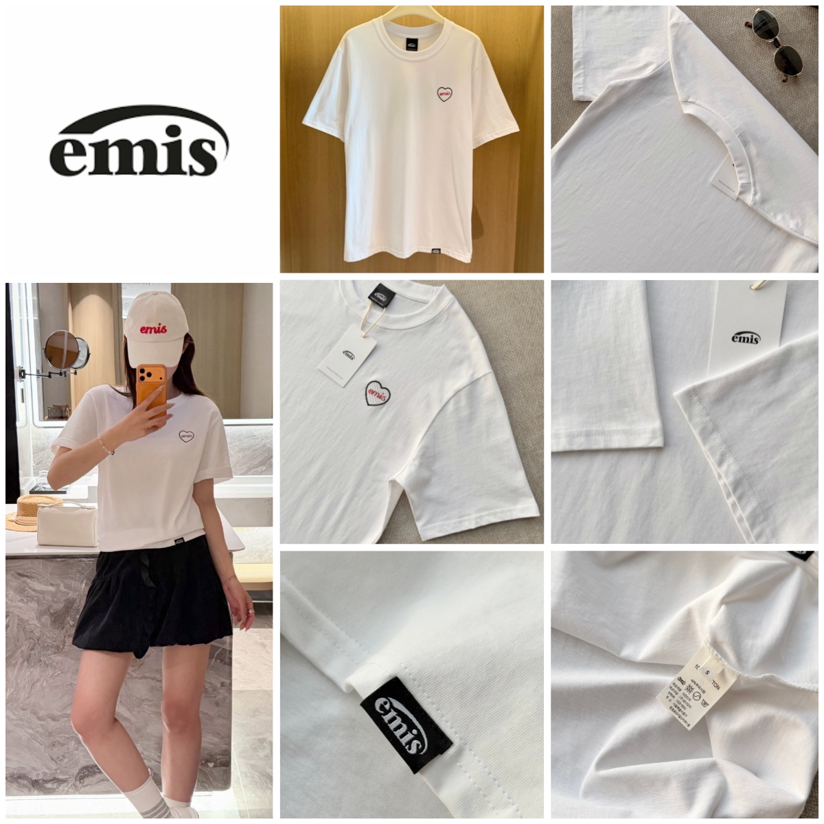 韓國🇰🇷 emis 愛心刺繡小標短袖Tee