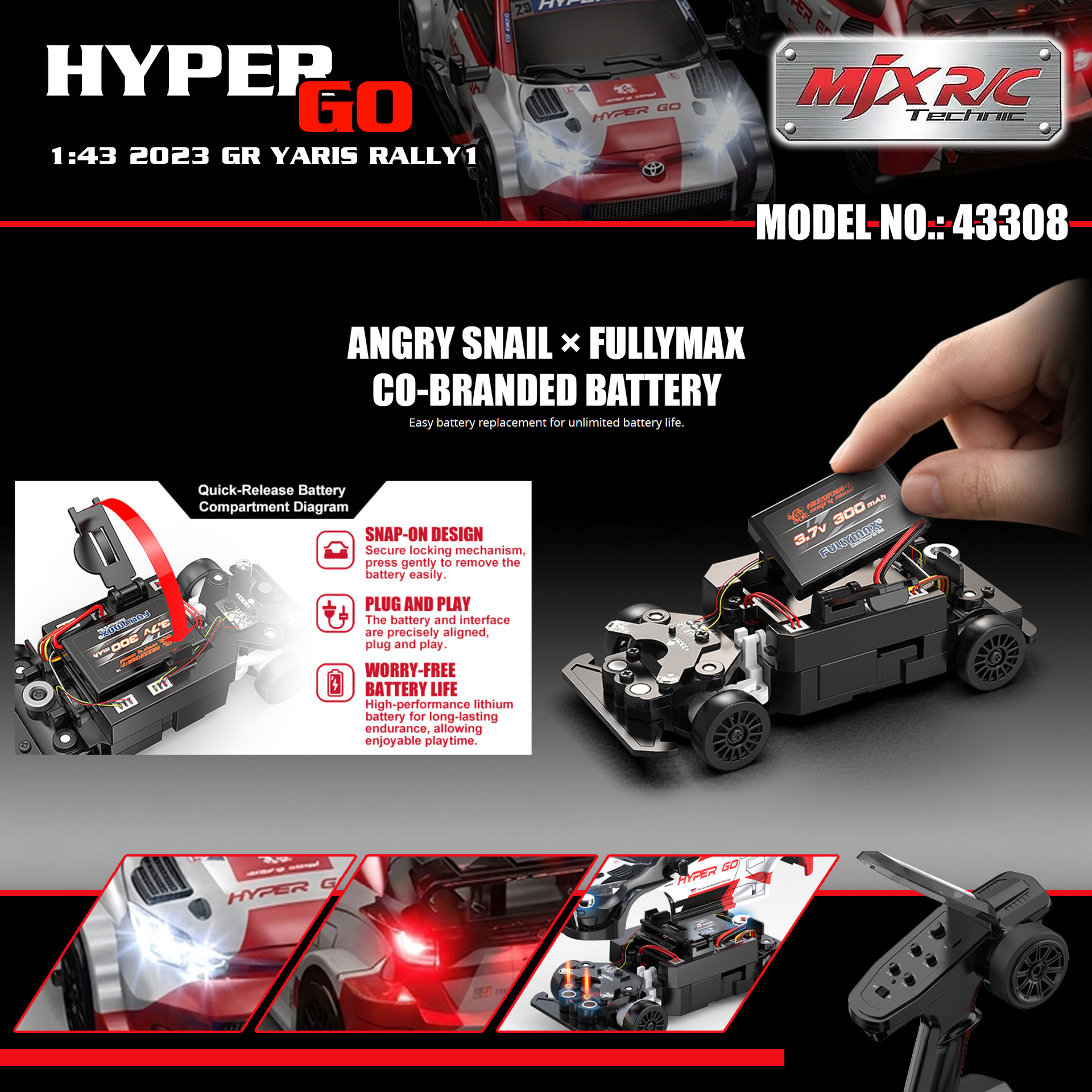 【香港現貨】MJX R/C HYPER GO 1:43 2023 GR YARIS RALLY1 拉力車 | 磁吸車殼