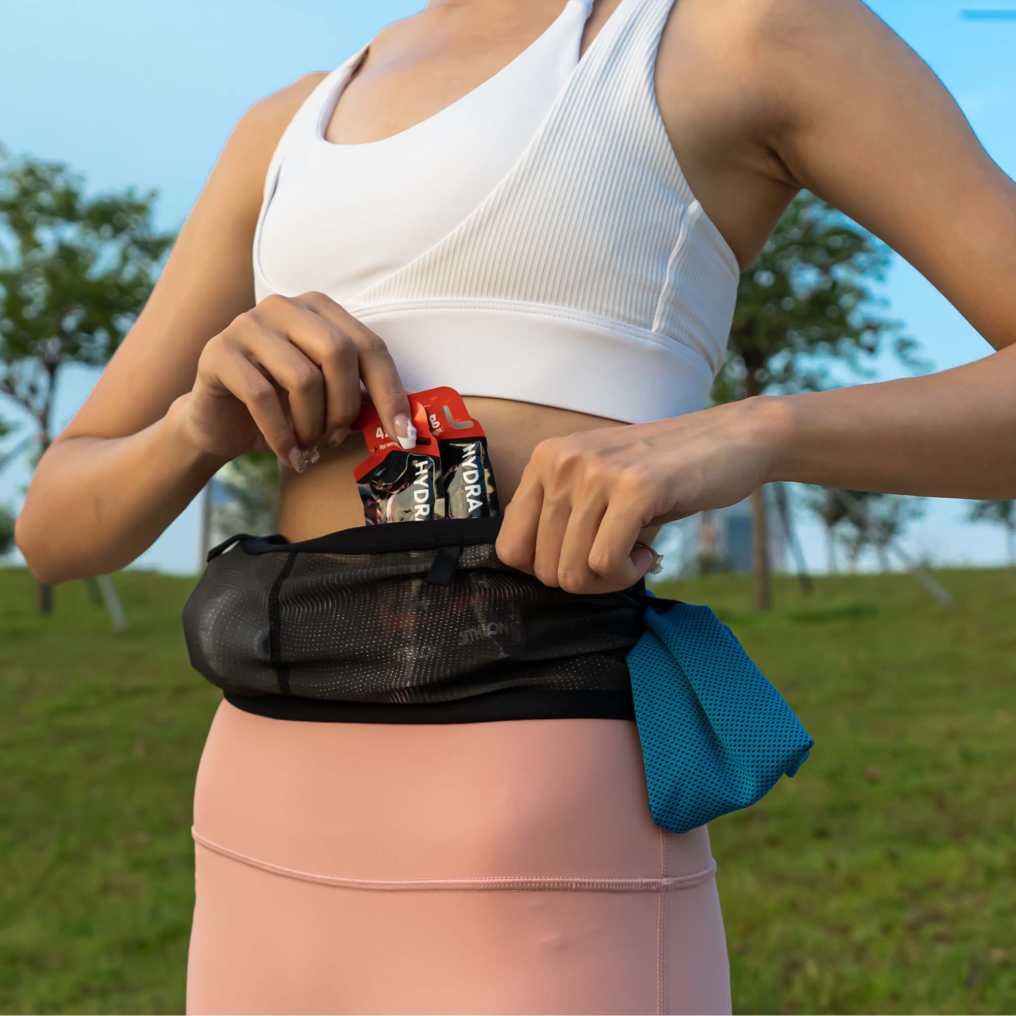 "STARDUST"網質彈性超透氣貼身跑步腰帶腰包( 灰黑色)