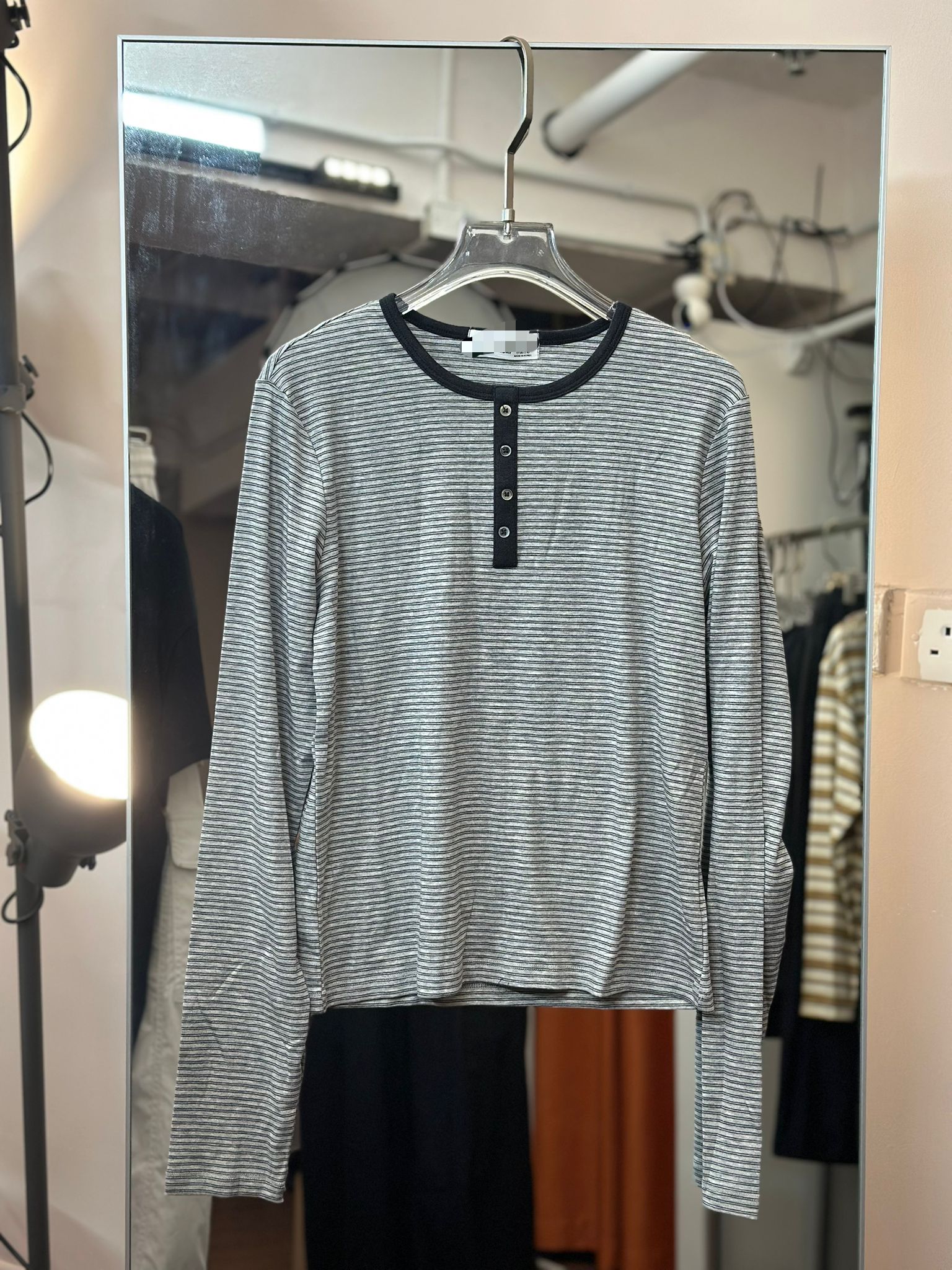 經典條紋亨利領長袖上衣