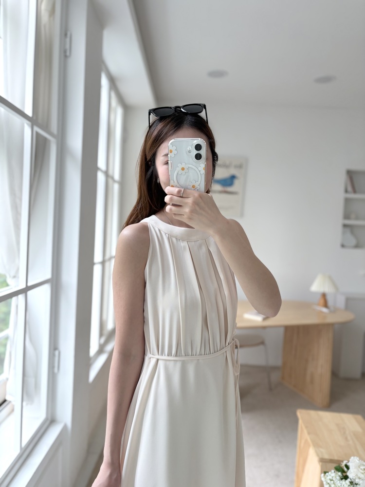 Pleated Halter Maxi Dress (Ivory)