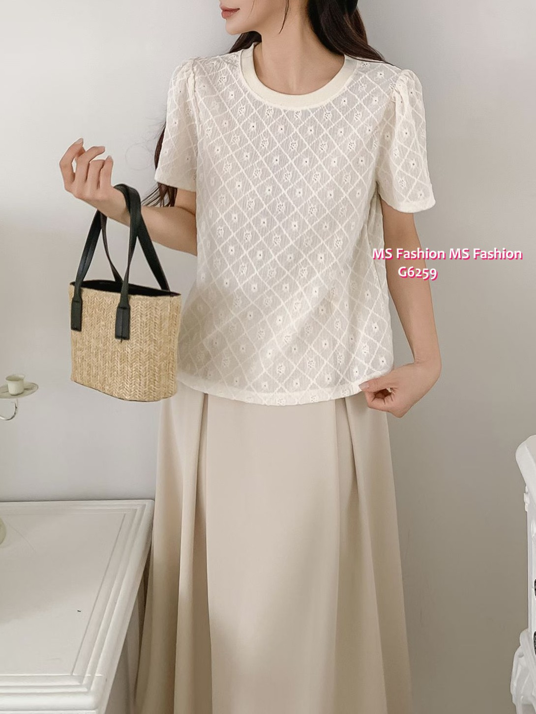 G6259 韓國🇰🇷格紋通花top