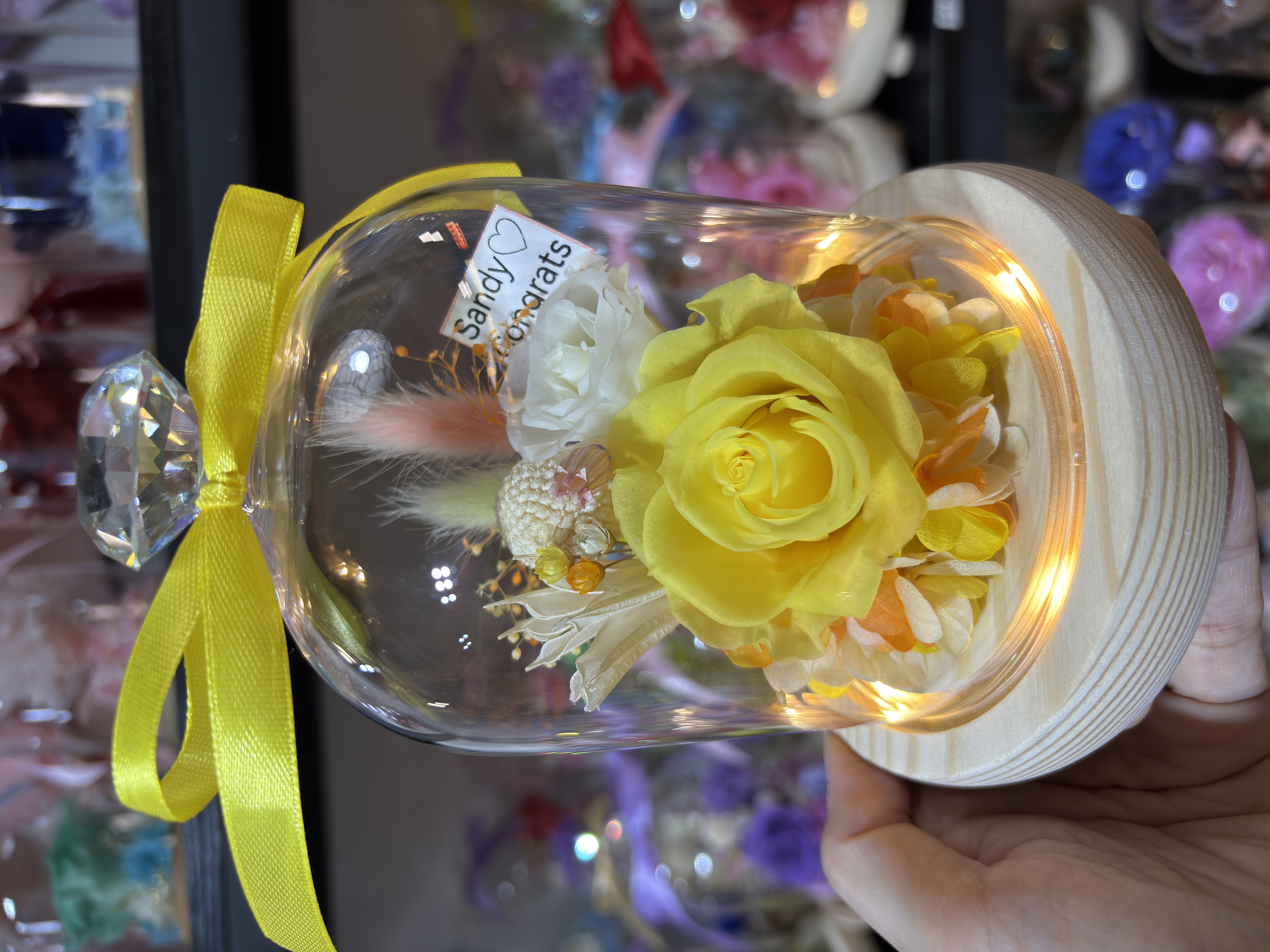 永生花黃（暖燈，底坐直徑11cm,總高16cm)