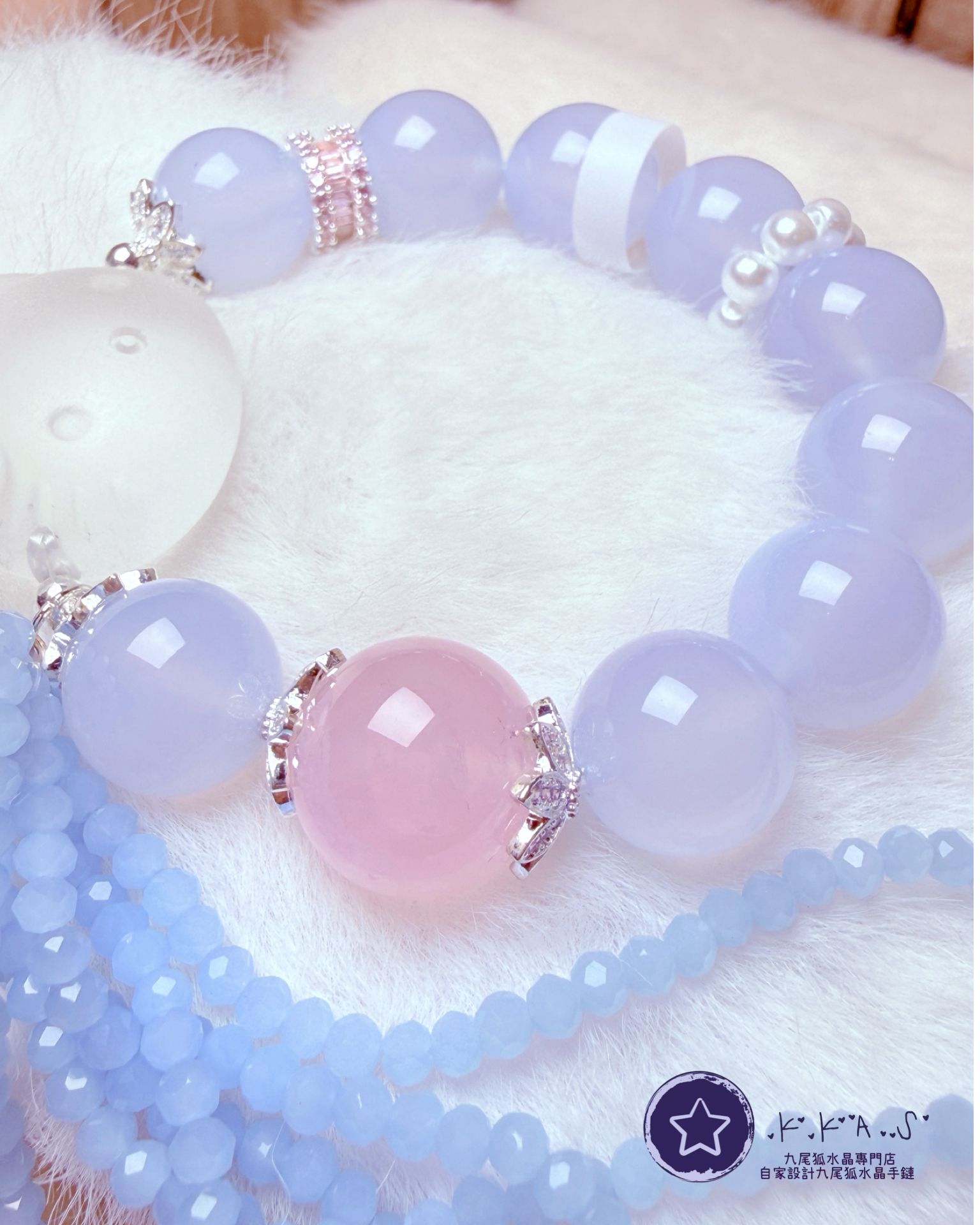 K00238 白水晶 貓頭 自家設計手鏈