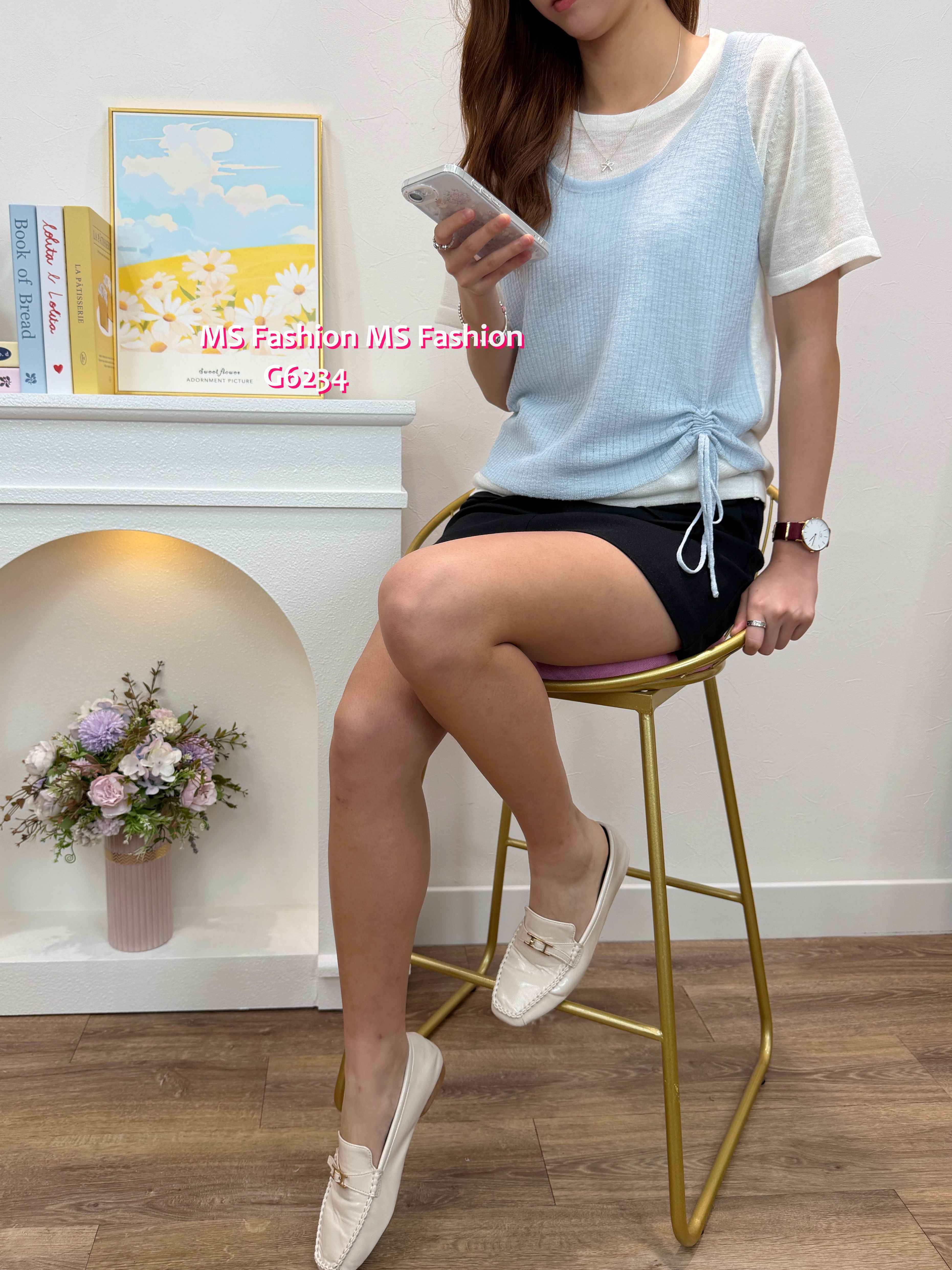 G6234 韓國🇰🇷假兩件拼色針織top