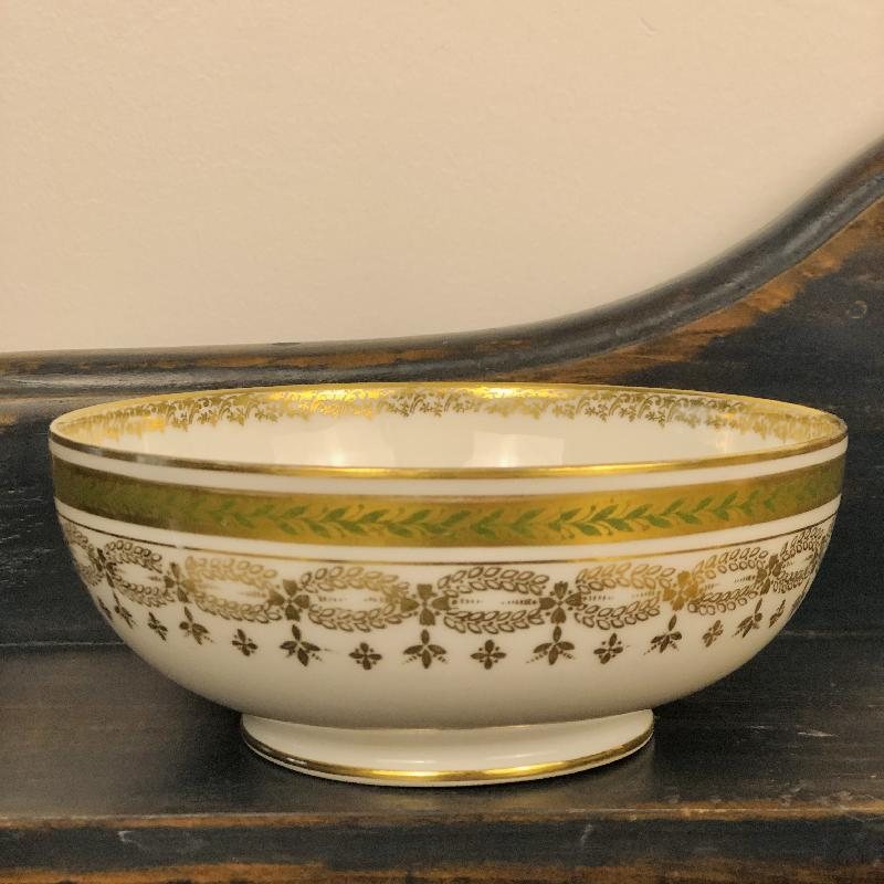 Antique Pre-1930s French Limoges by Jean Pouyat Elegant Laurel Gold Gilt Bowl(MT467)