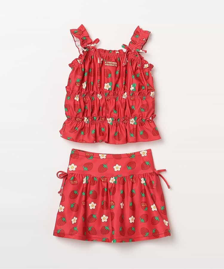 🇯🇵預訂 日本直送🇯🇵p.premier四色標籤圖案印花褶皺上衣和裙擺分體泳衣