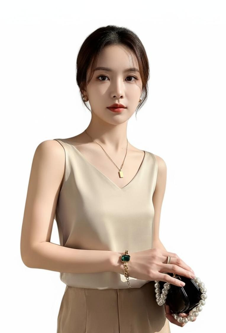 Satin V-Sleeveless Double Strap