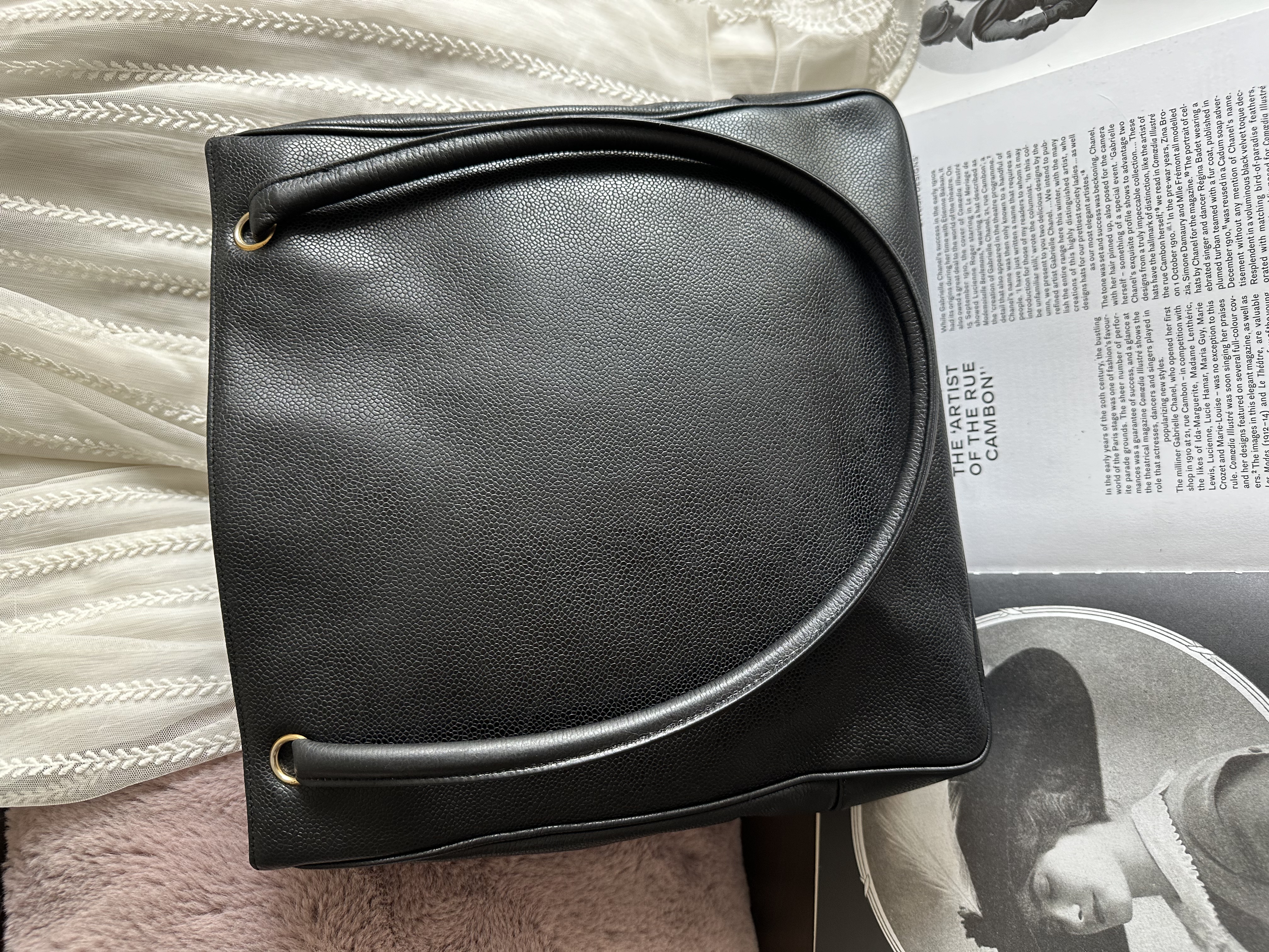 vintage chanel black caviar shoulder bag /tote bag 