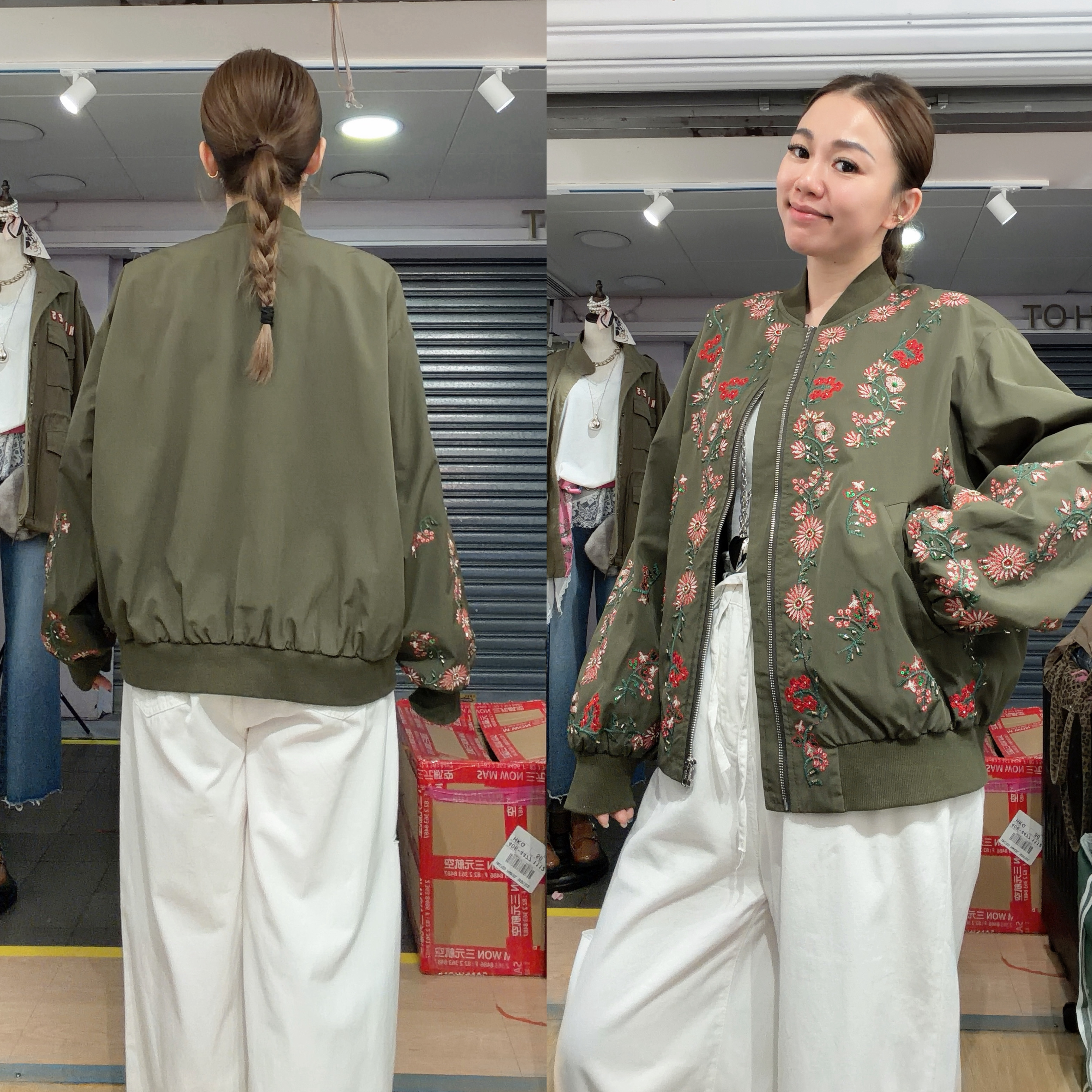 JJ38-精緻重工刺繡花釘珠薄棒球外套 