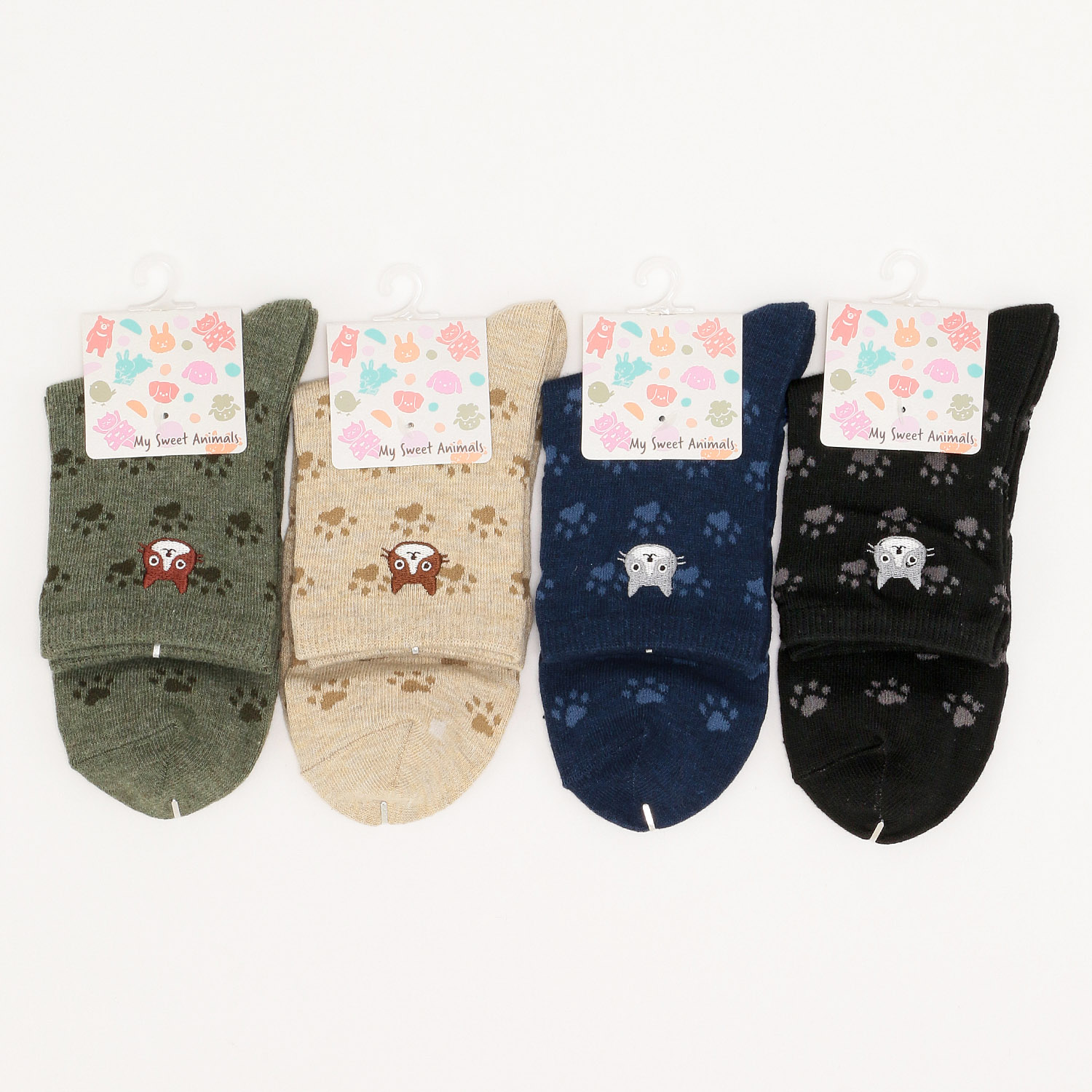 Sweet Animals - 襪子 (杏色貓咪刺繡肉球款)