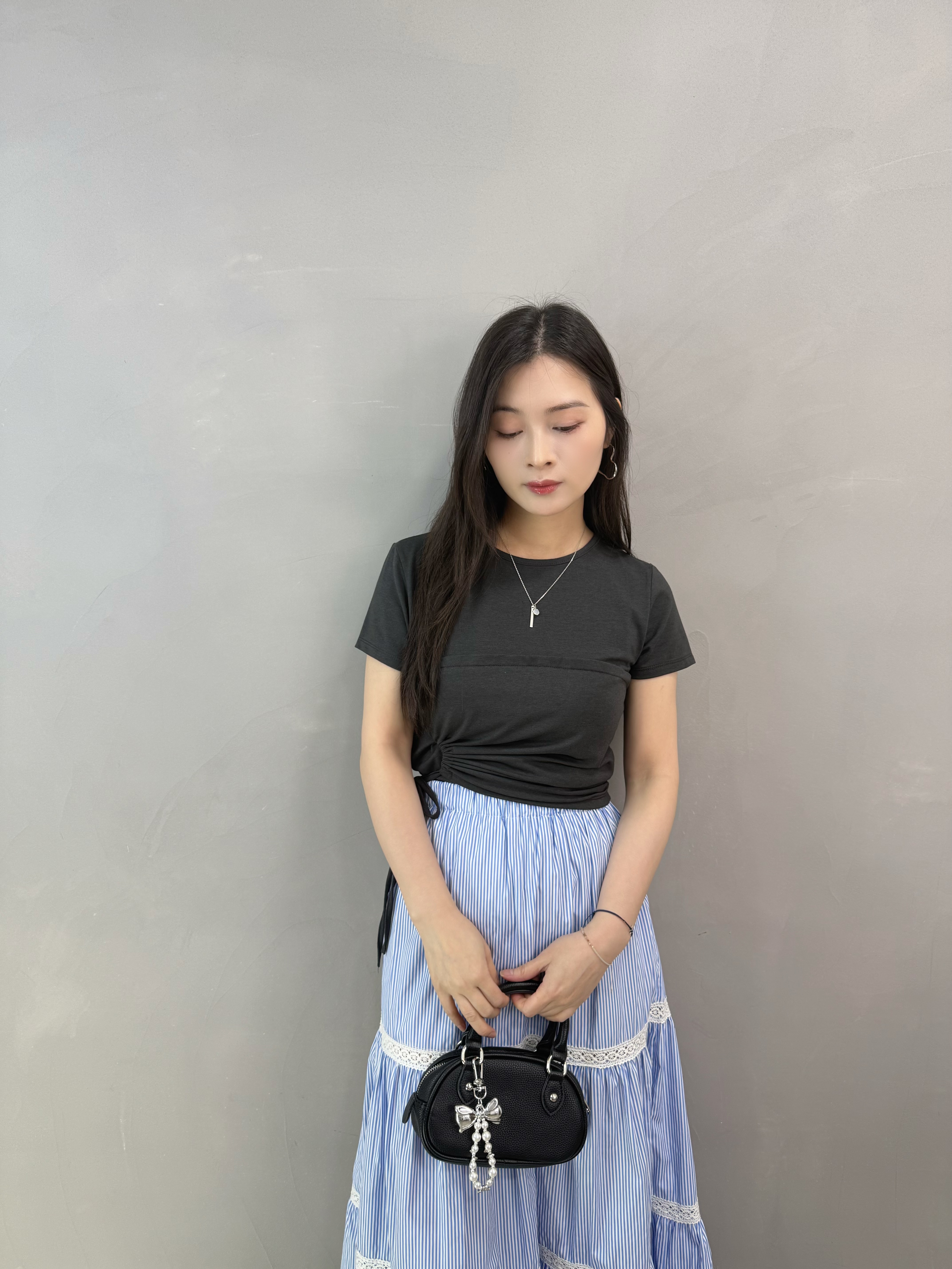 Q61 假兩件側綁腰Tee