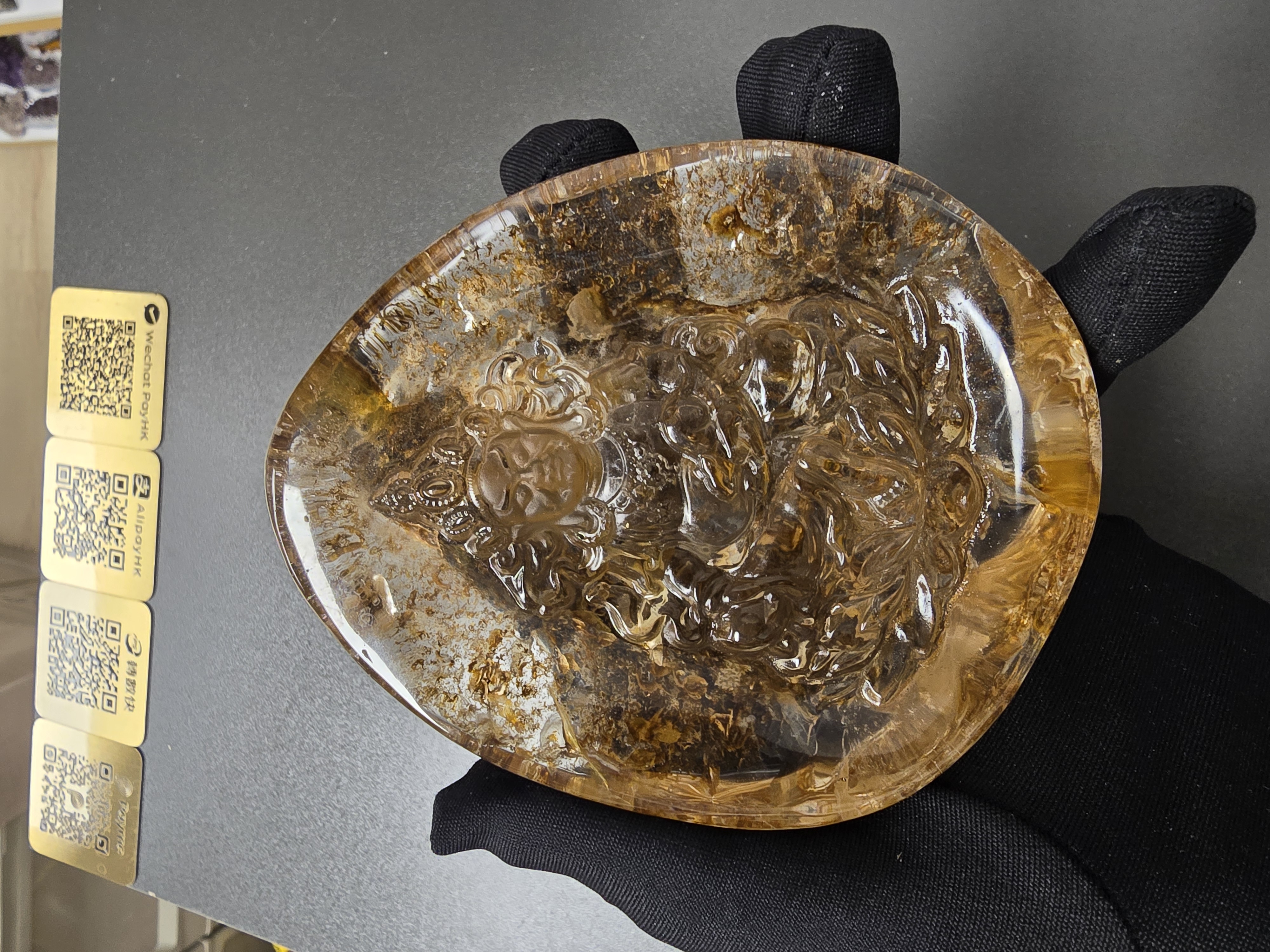 (收藏級) 暴力黃財神黃膠花水晶擺件 (No.YJS002)