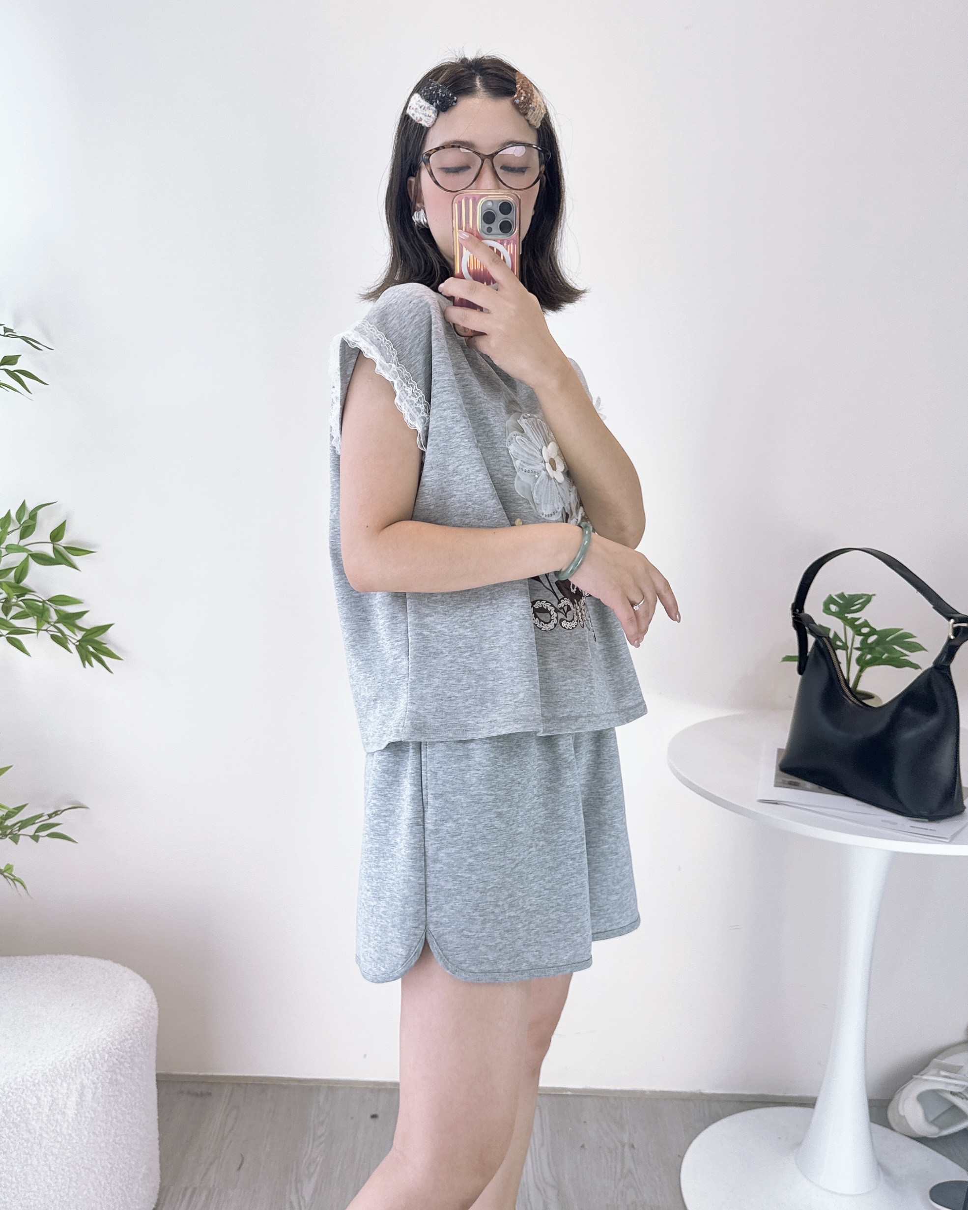 重工花花棉料小短裝上衣 2色