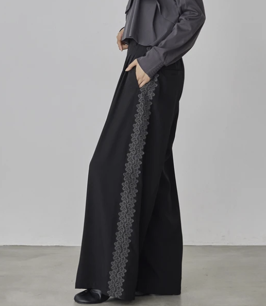 蕾絲寬褶褲 - 2026 流行穿搭  女士長褲 春夏時尚穿搭 柔軟舒適 成人休閒 日常穿搭 易於配搭 日本直送   #JP-I-260014