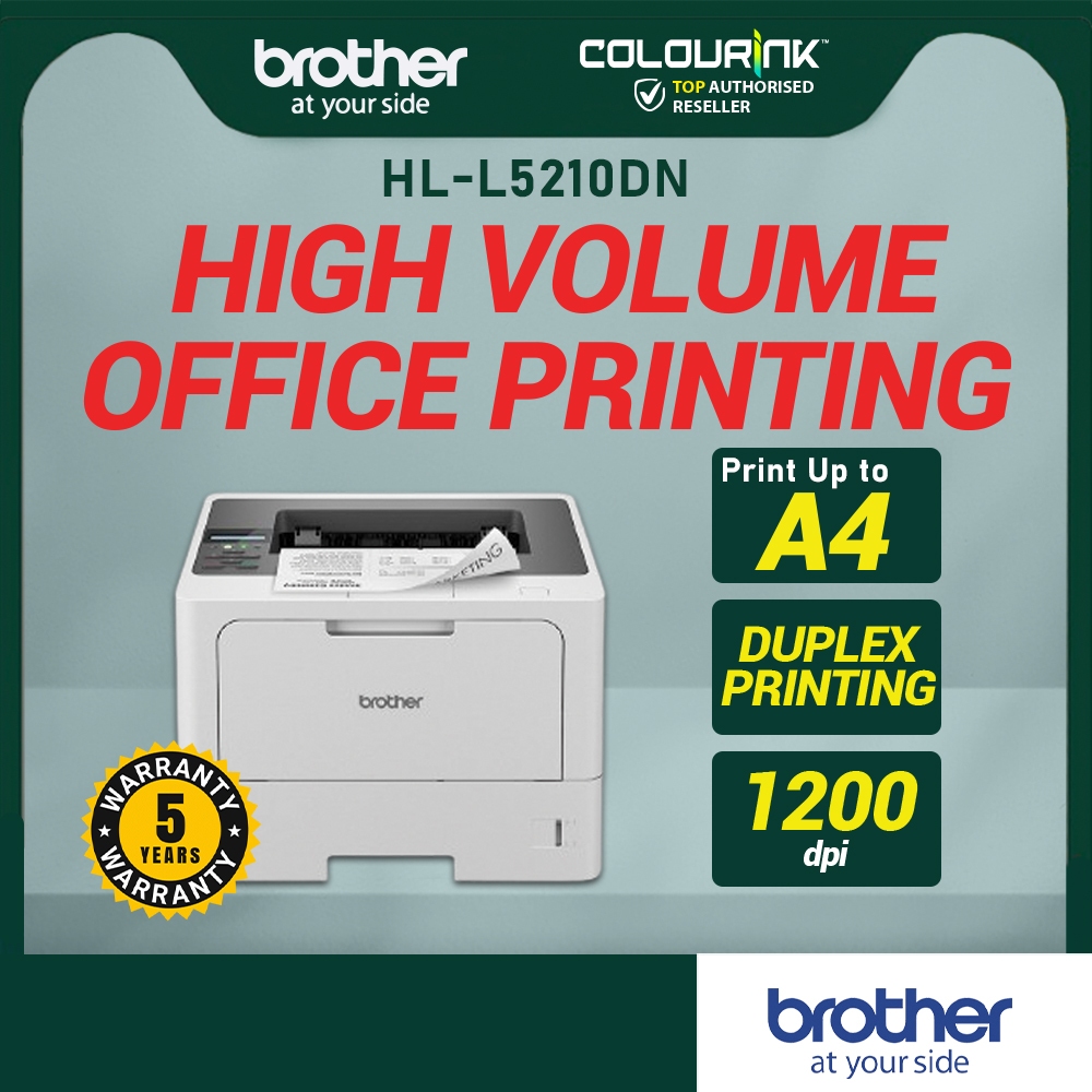 Brother HL-L5210DN Heavy Duty Print Only Up To 50PPM Mono Laser Duplex Networking Mobile Printing Support L2370DN