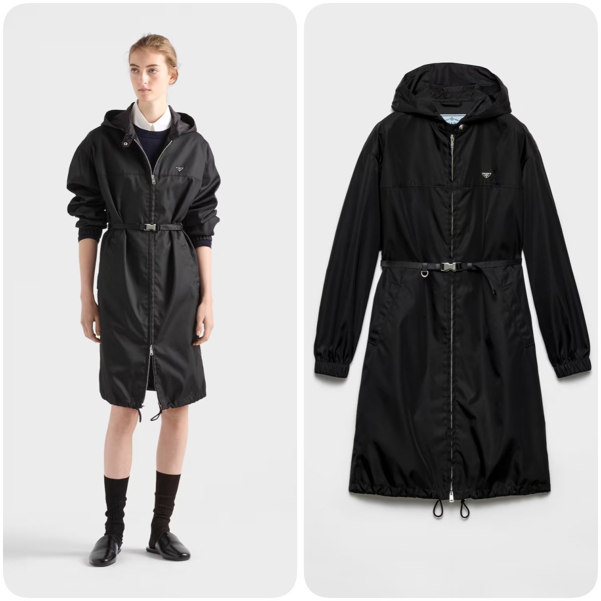 PRADA Re-Nylon 三角標連帽防風外套裙