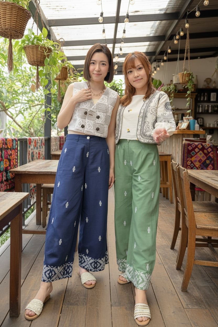 #1515 Blue Emb. Wide legs Pants