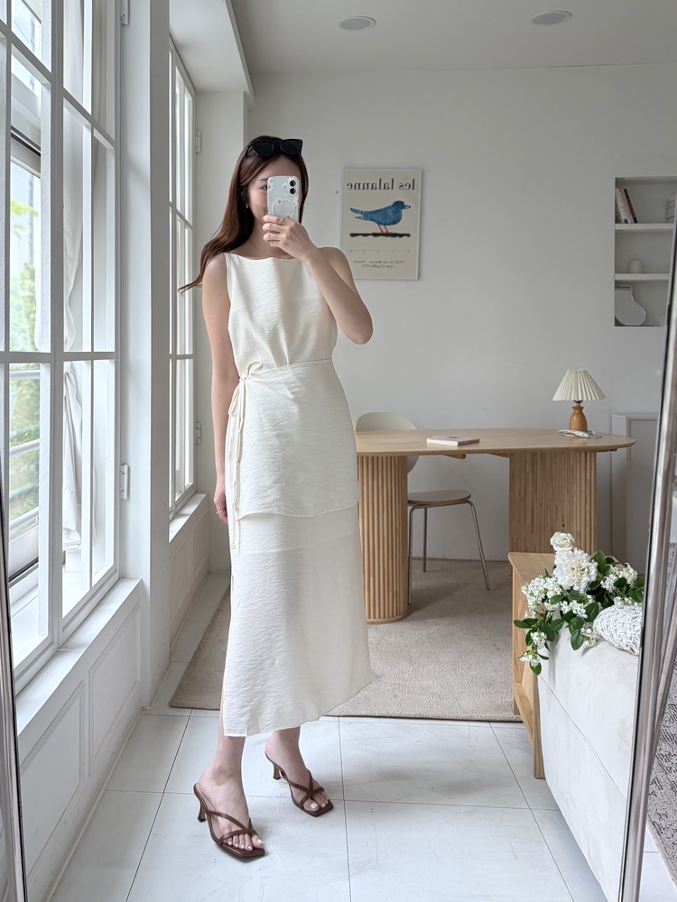Boat Neck Layered Dress (Ivory)