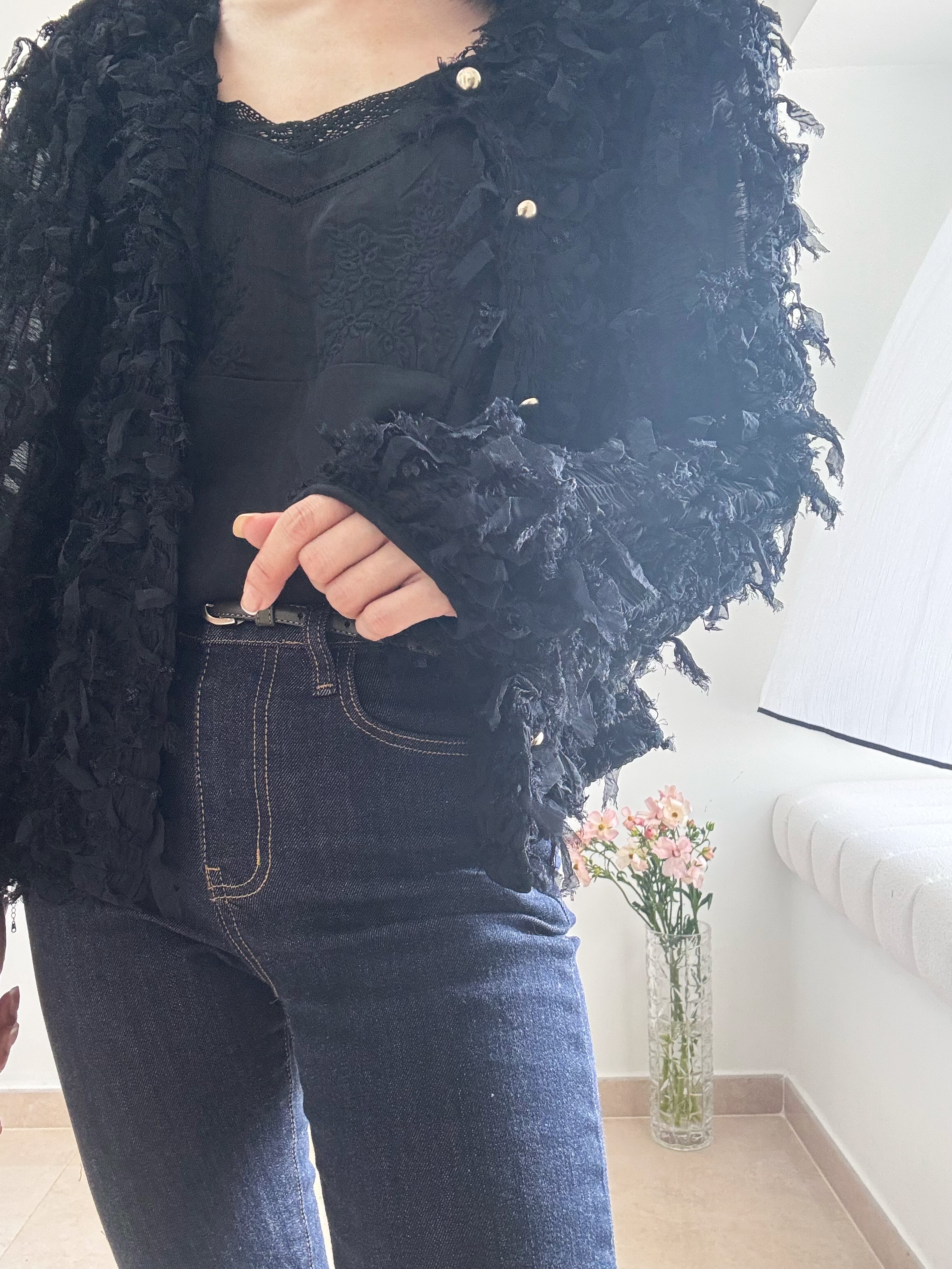 Elegant chiffon lace ribbon cardi