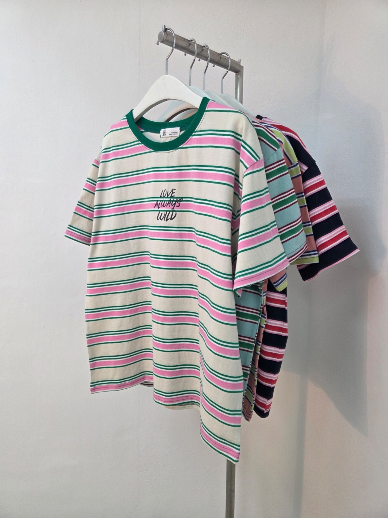 🇰🇷K5580 棉料彩間X刺繡字tee