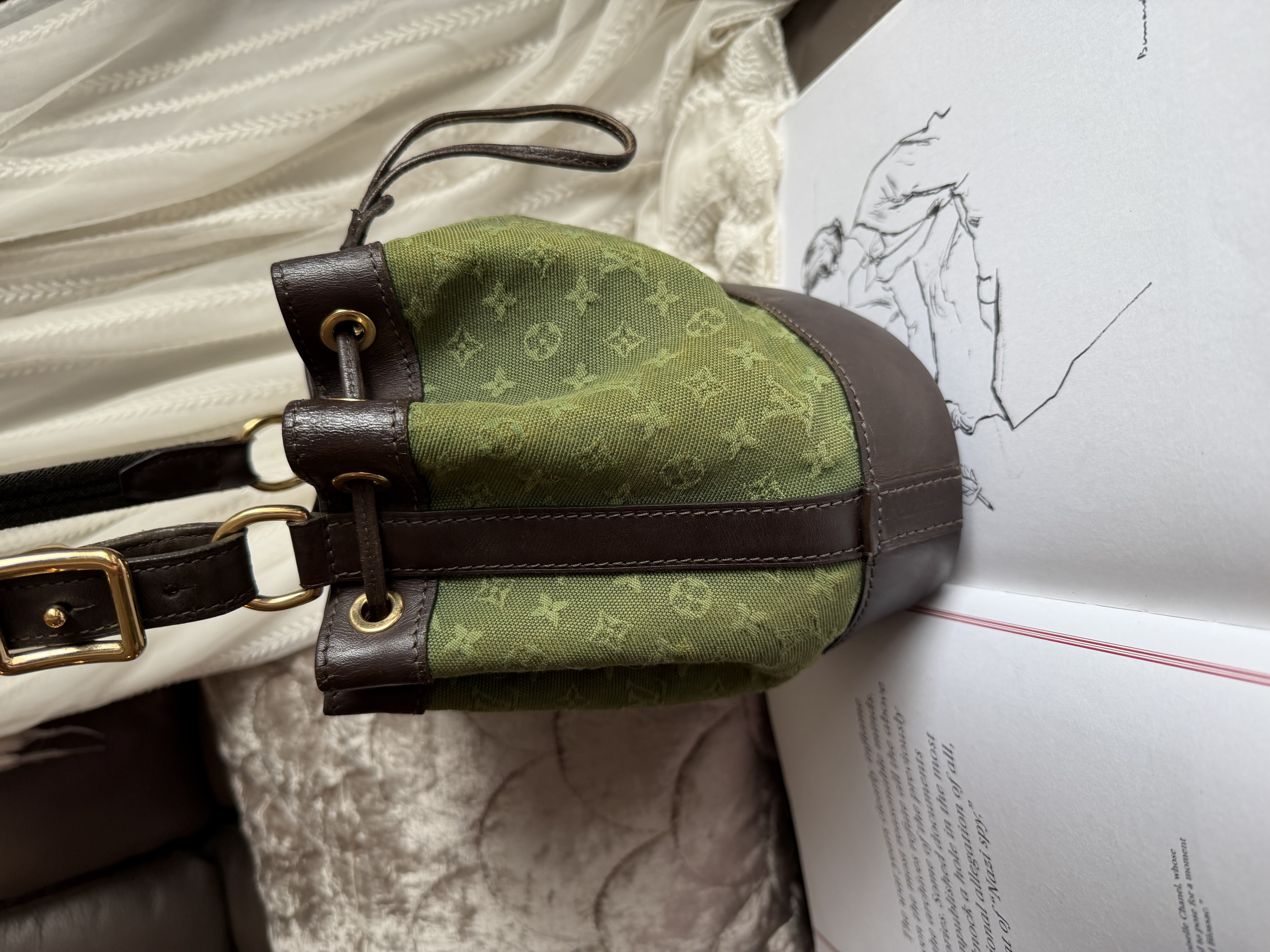 Louis Vuitton Monogram Mini Lin Noelie Green Bucket Bags