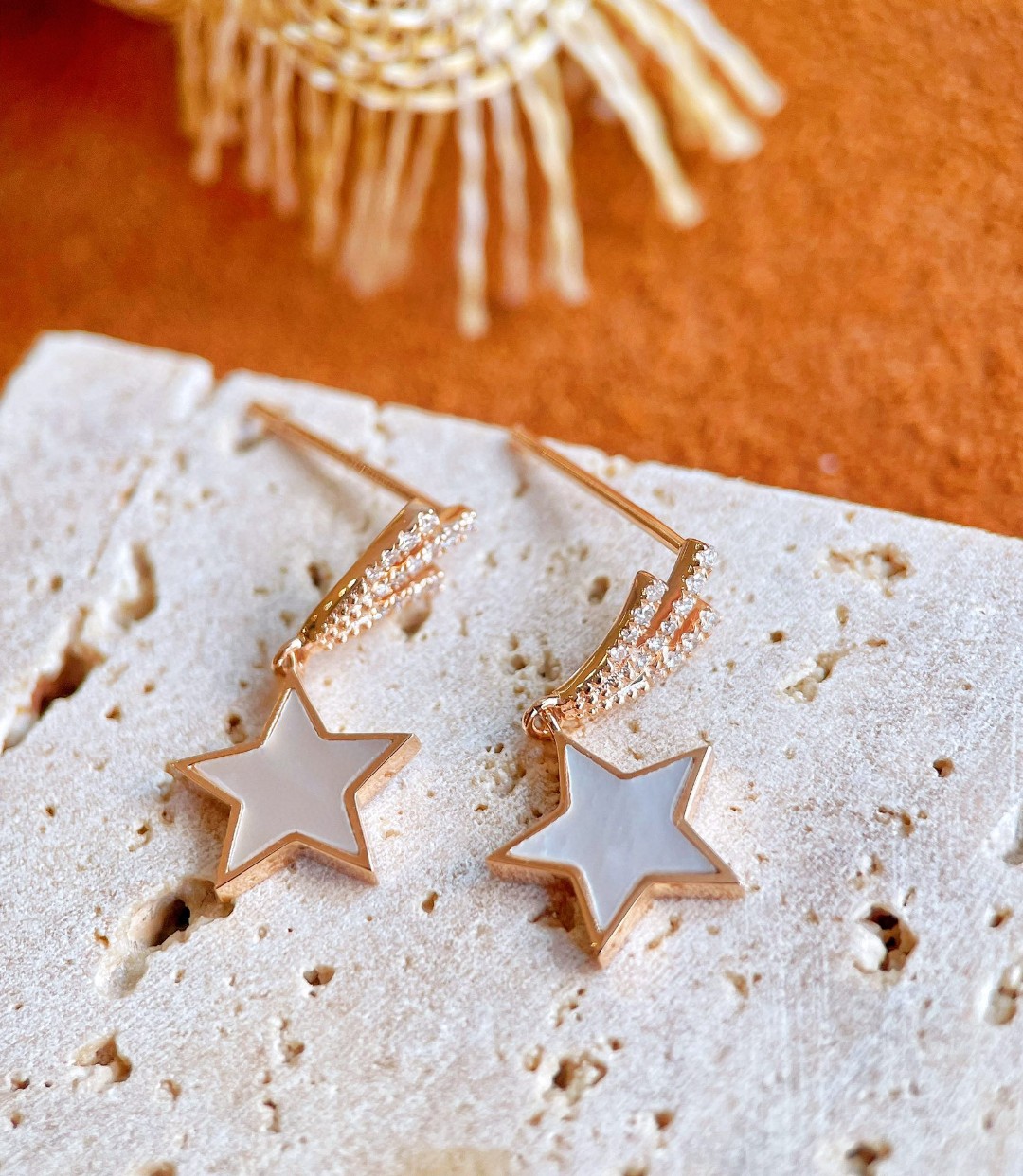 18K Mother of Pearl Diamond Earrings 