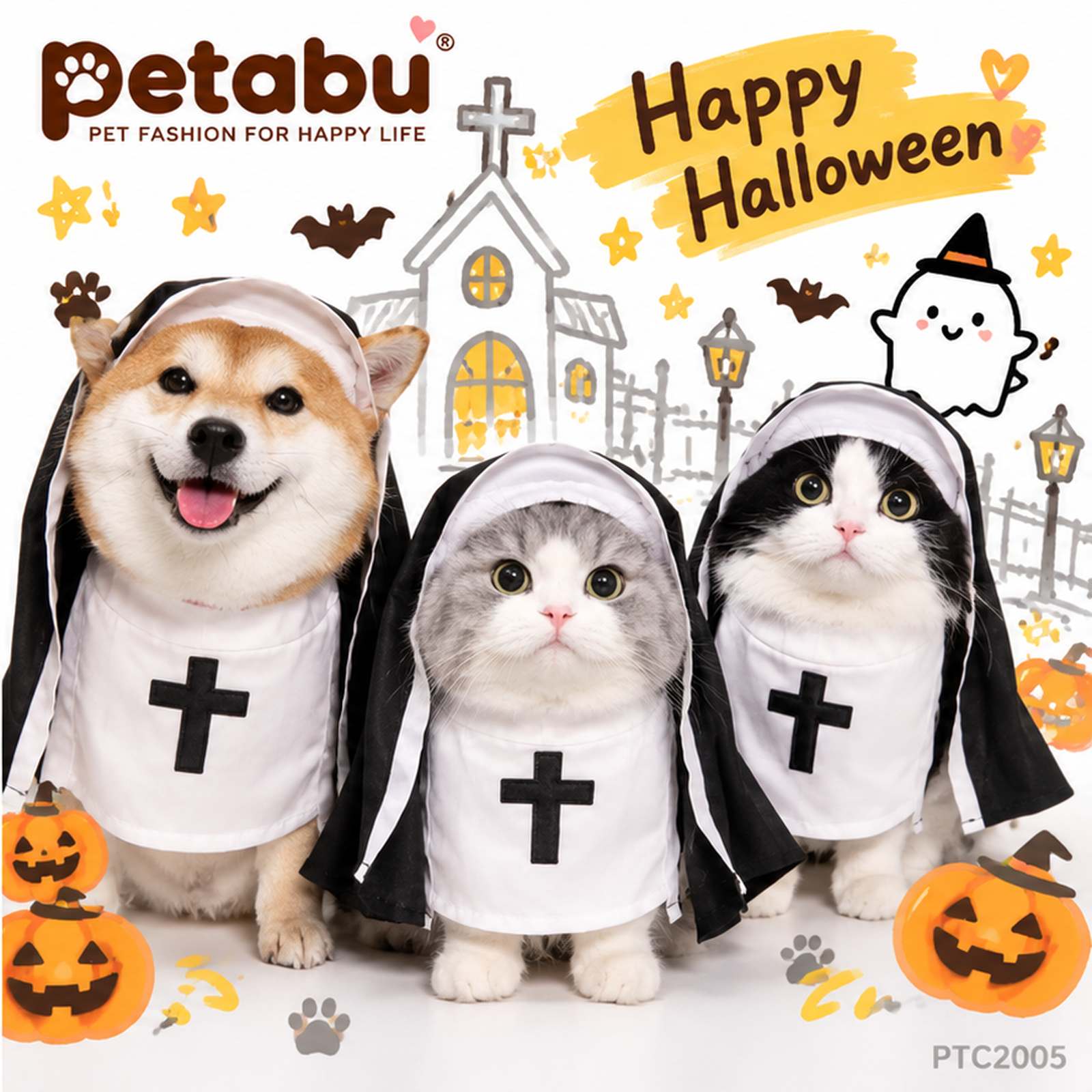 Petabu｜萬聖節搞鬼修女披肩斗篷貓衫狗衫｜貓狗變裝衣服 Halloween Pet Nun Costume PTC2005